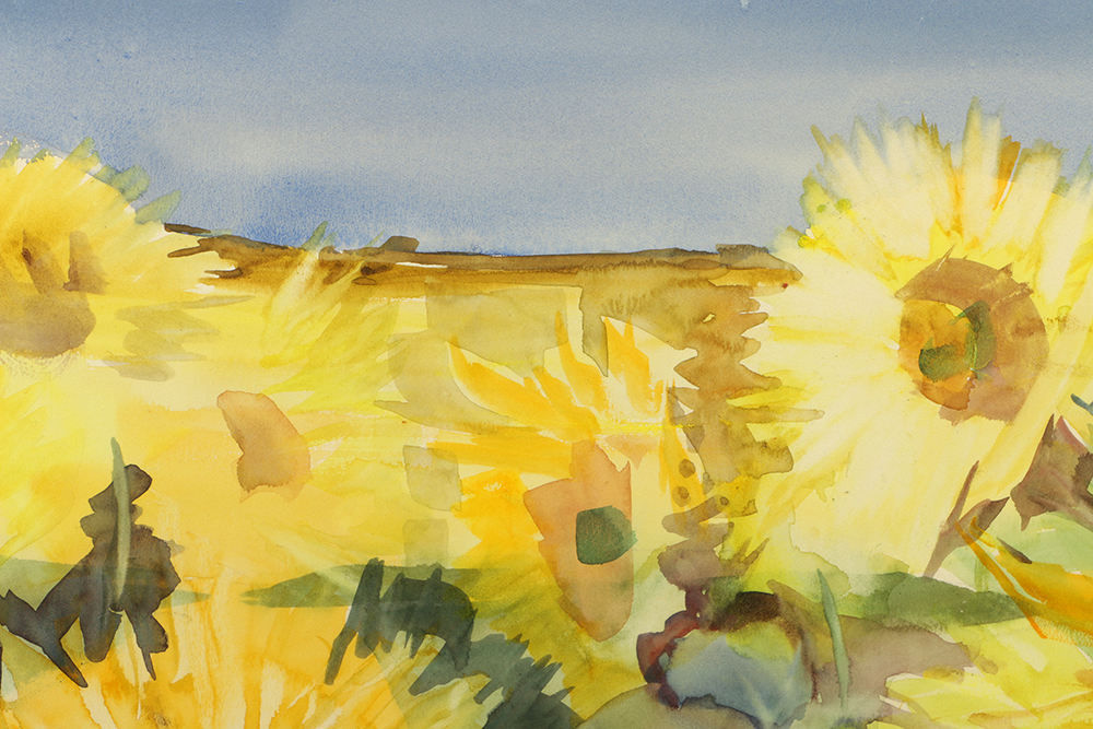 Pia Messina Watercolor on Paper "Roman Sunflowers"