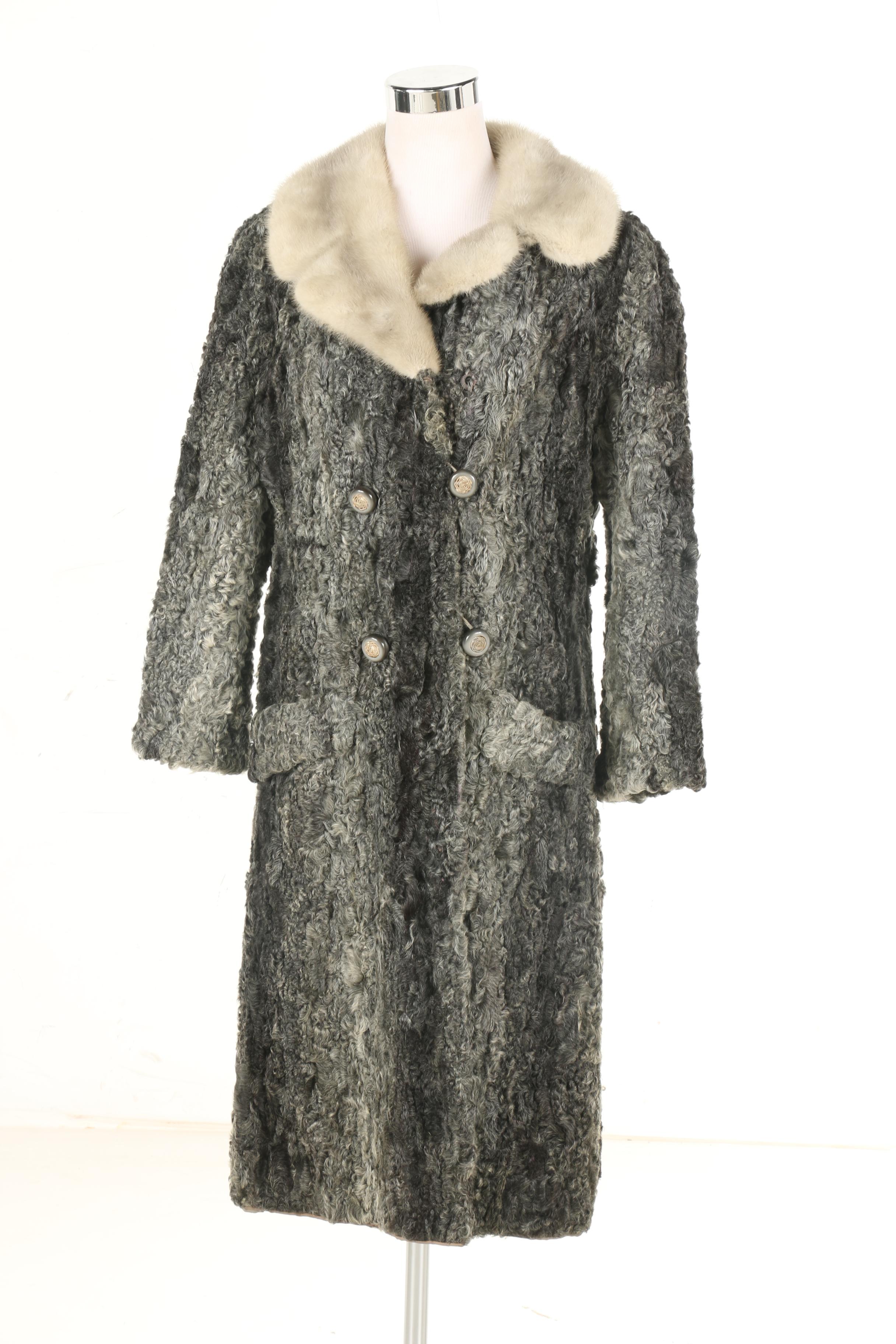 Philip Lerner Furs Persian Lamb Coat with Mink Collar