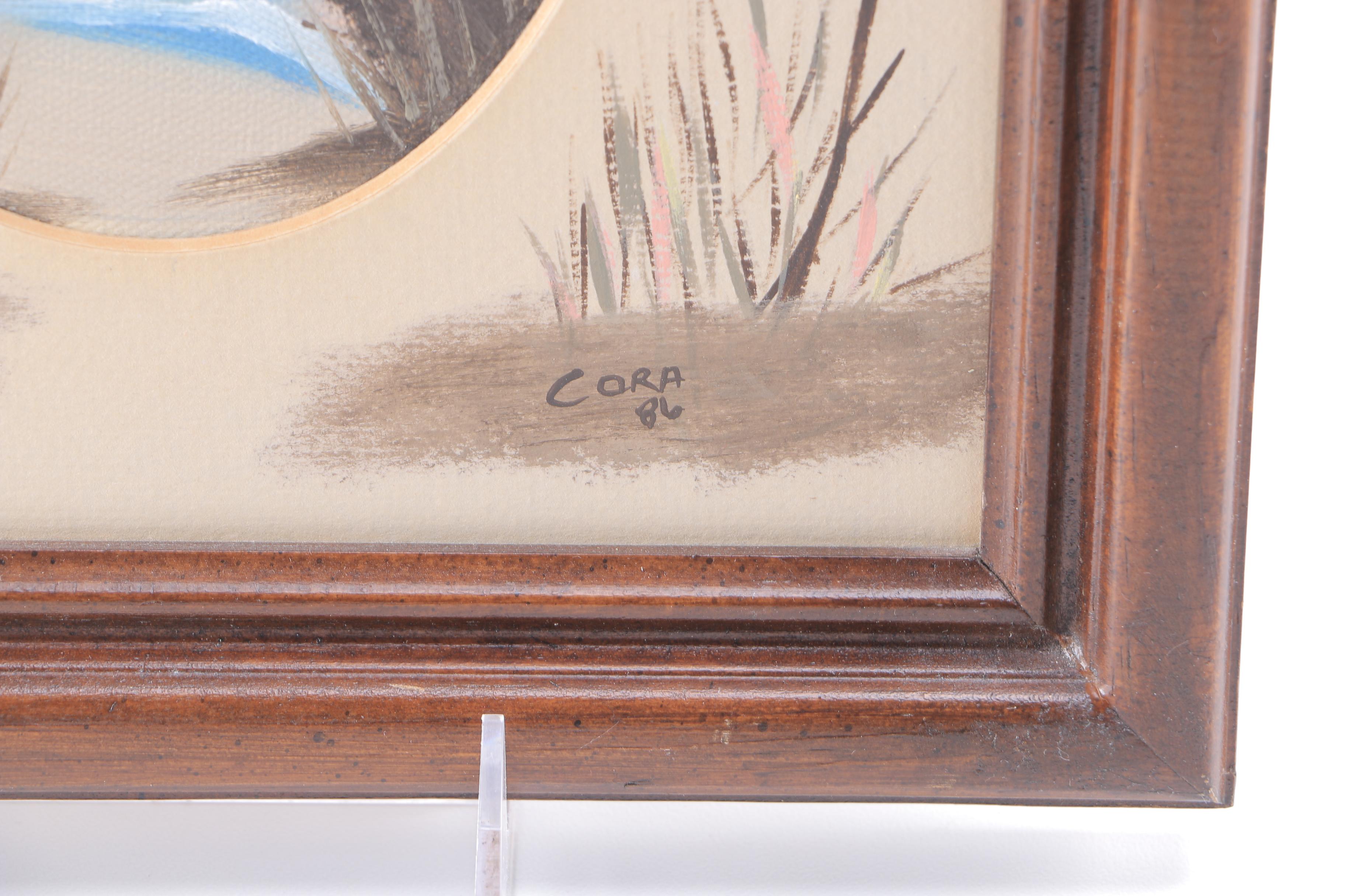 1986 Cora Oil on Canvas Beachscape and Oil of Wood Winterscape