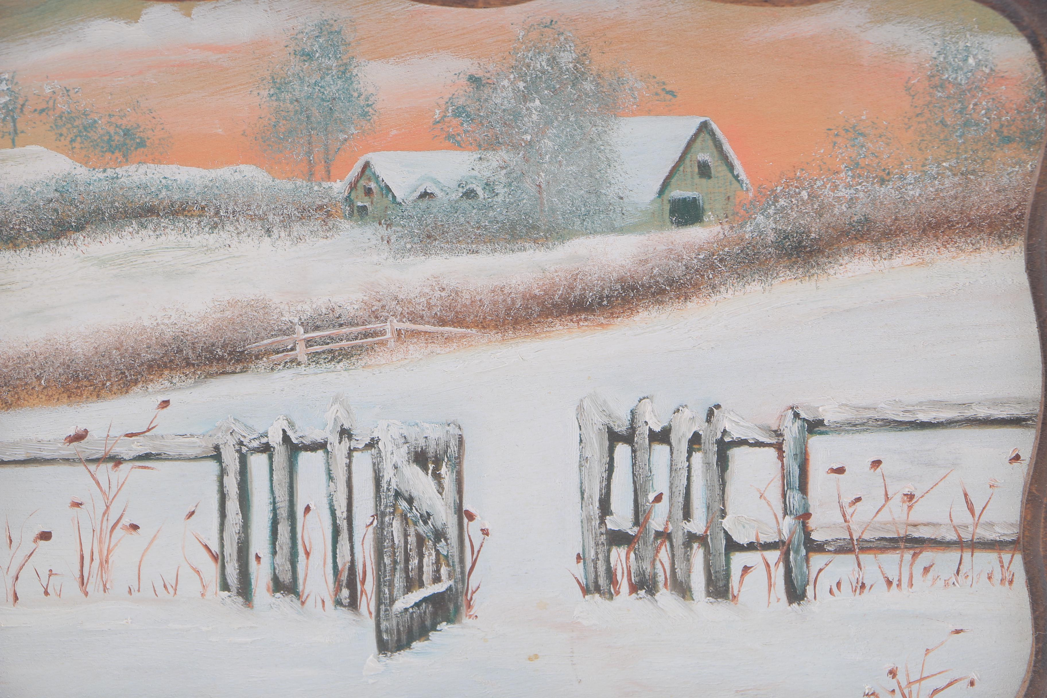 1986 Cora Oil on Canvas Beachscape and Oil of Wood Winterscape