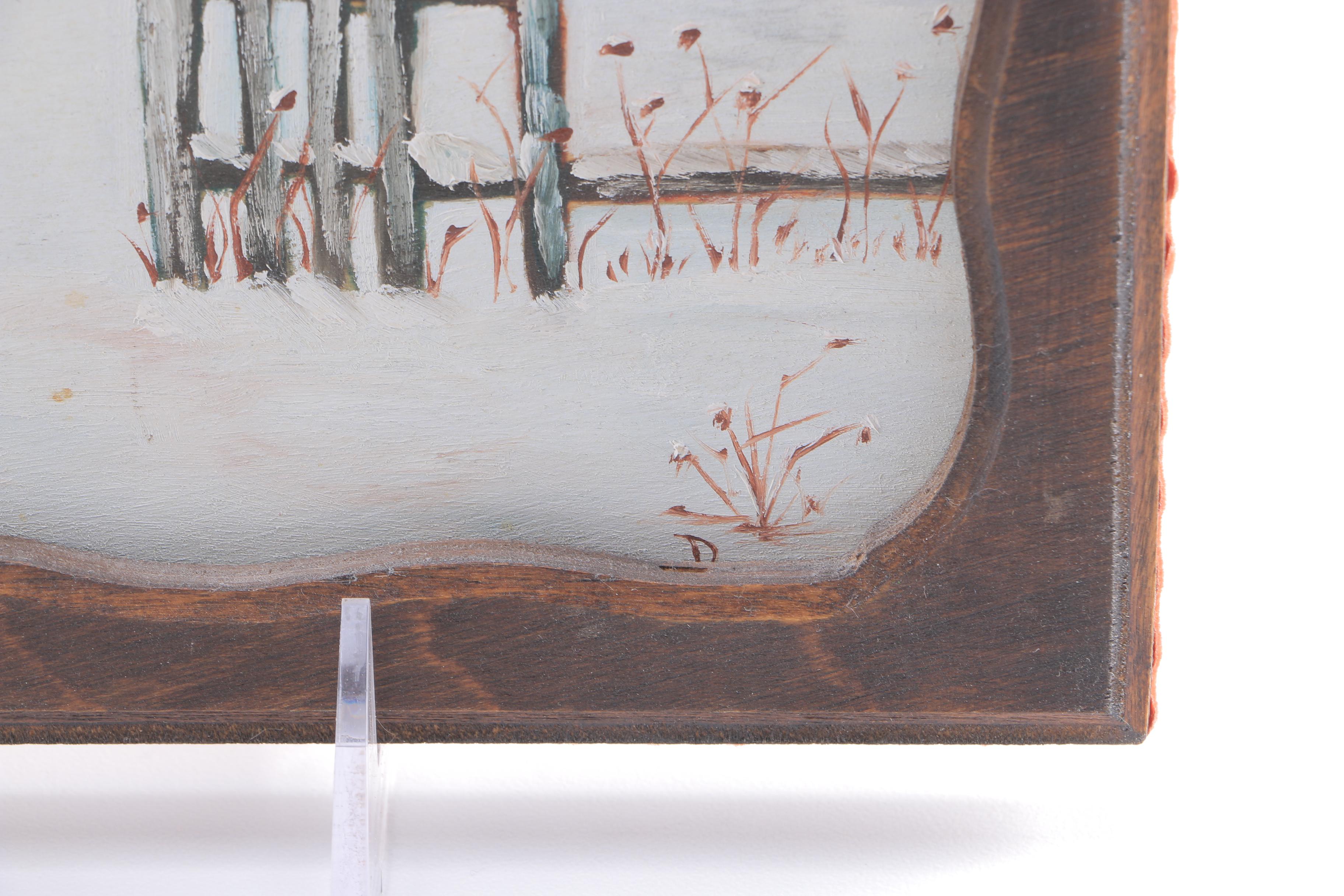 1986 Cora Oil on Canvas Beachscape and Oil of Wood Winterscape