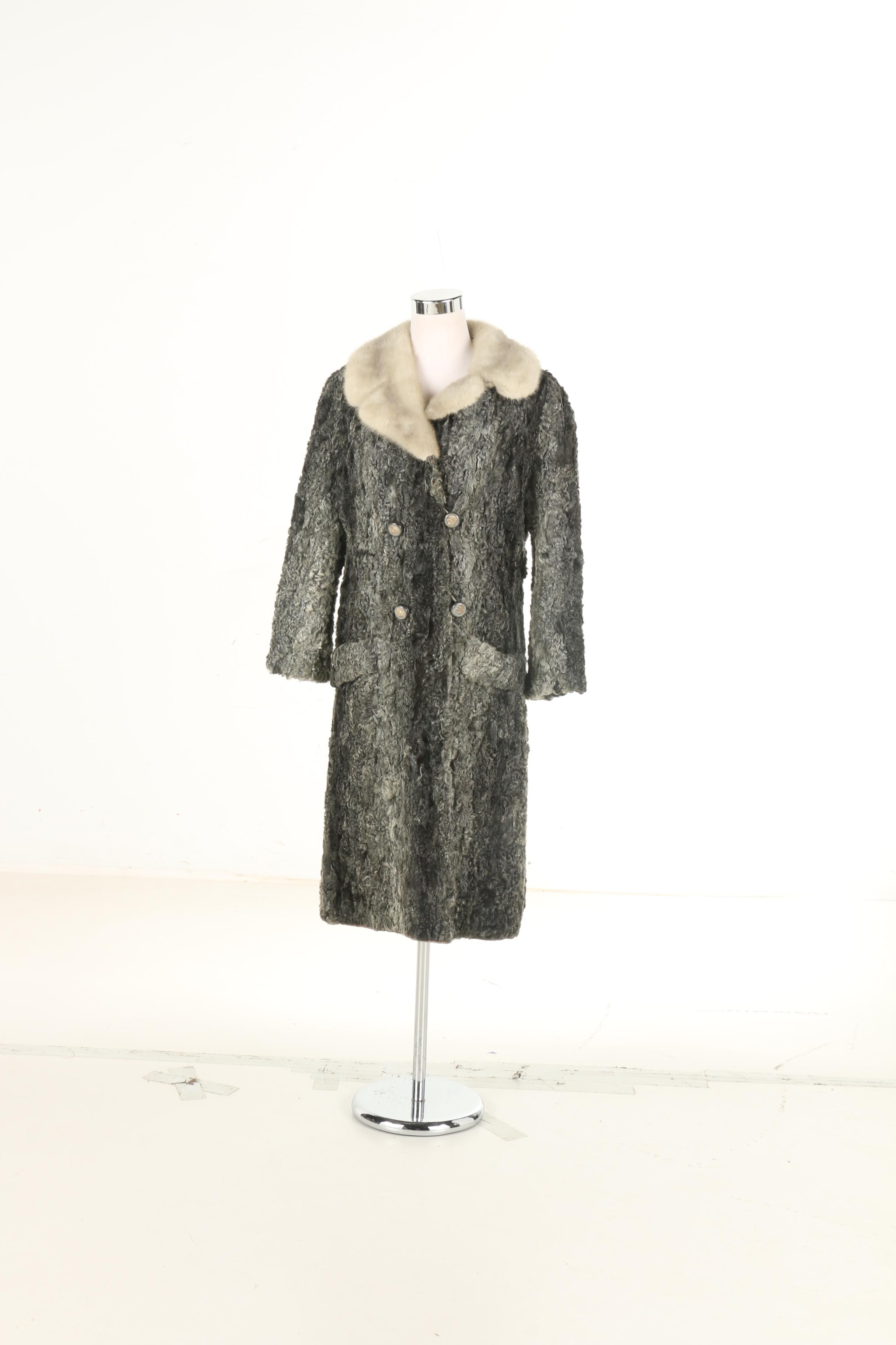 Philip Lerner Furs Persian Lamb Coat with Mink Collar