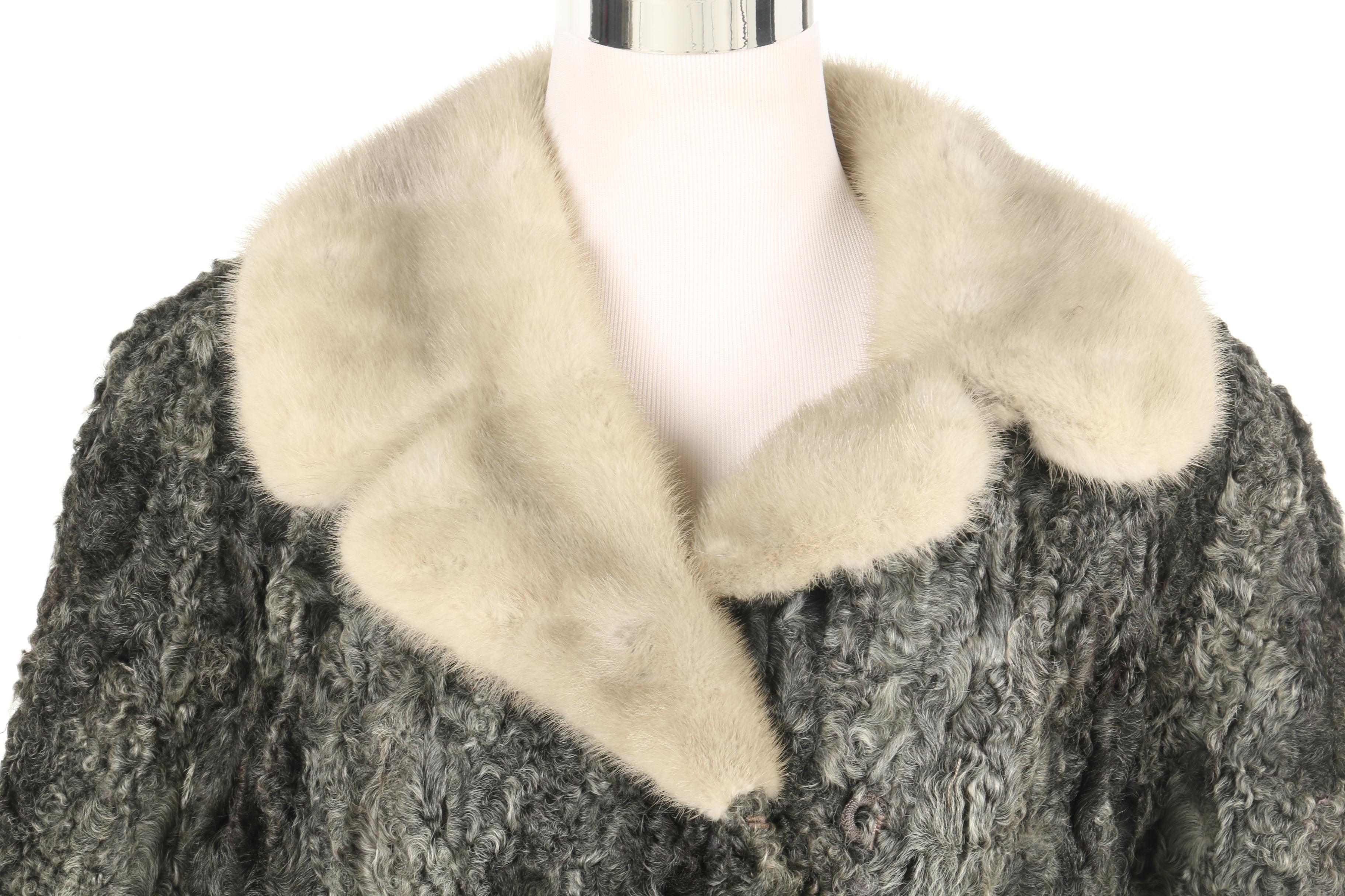 Philip Lerner Furs Persian Lamb Coat with Mink Collar