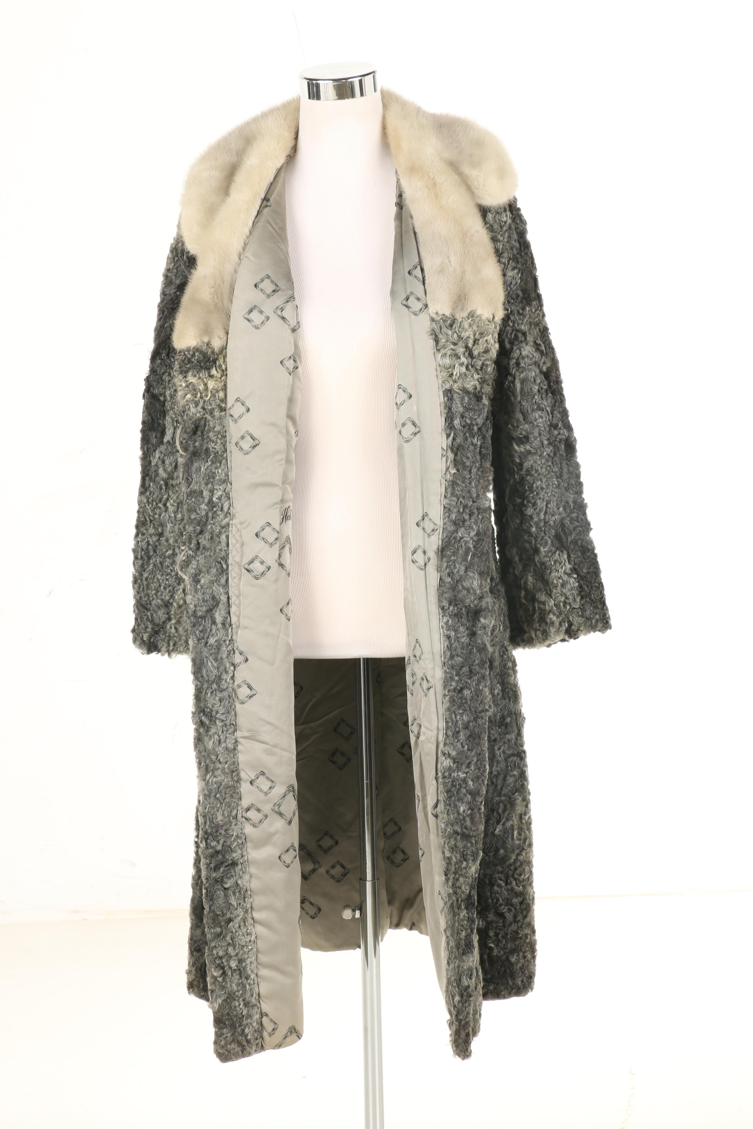 Philip Lerner Furs Persian Lamb Coat with Mink Collar