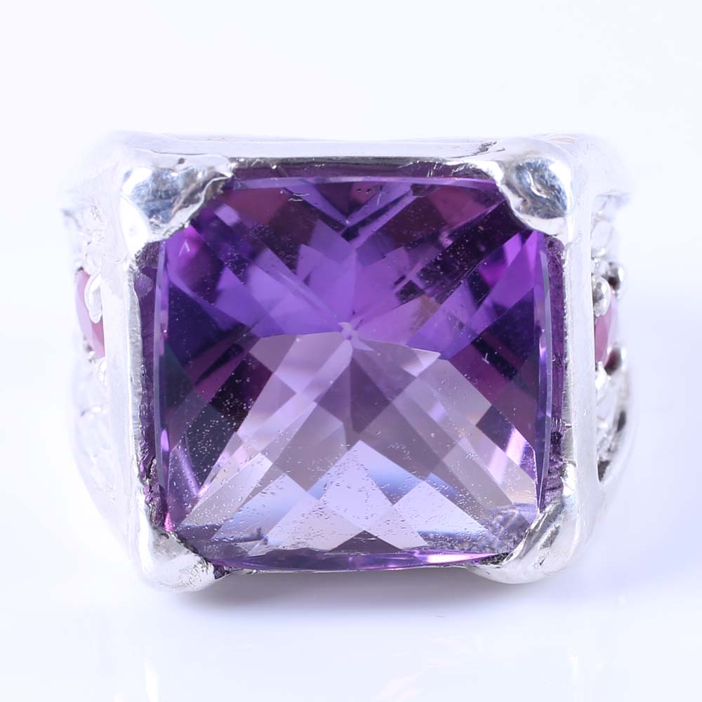 Sterling Silver Amethyst and Ruby Ring