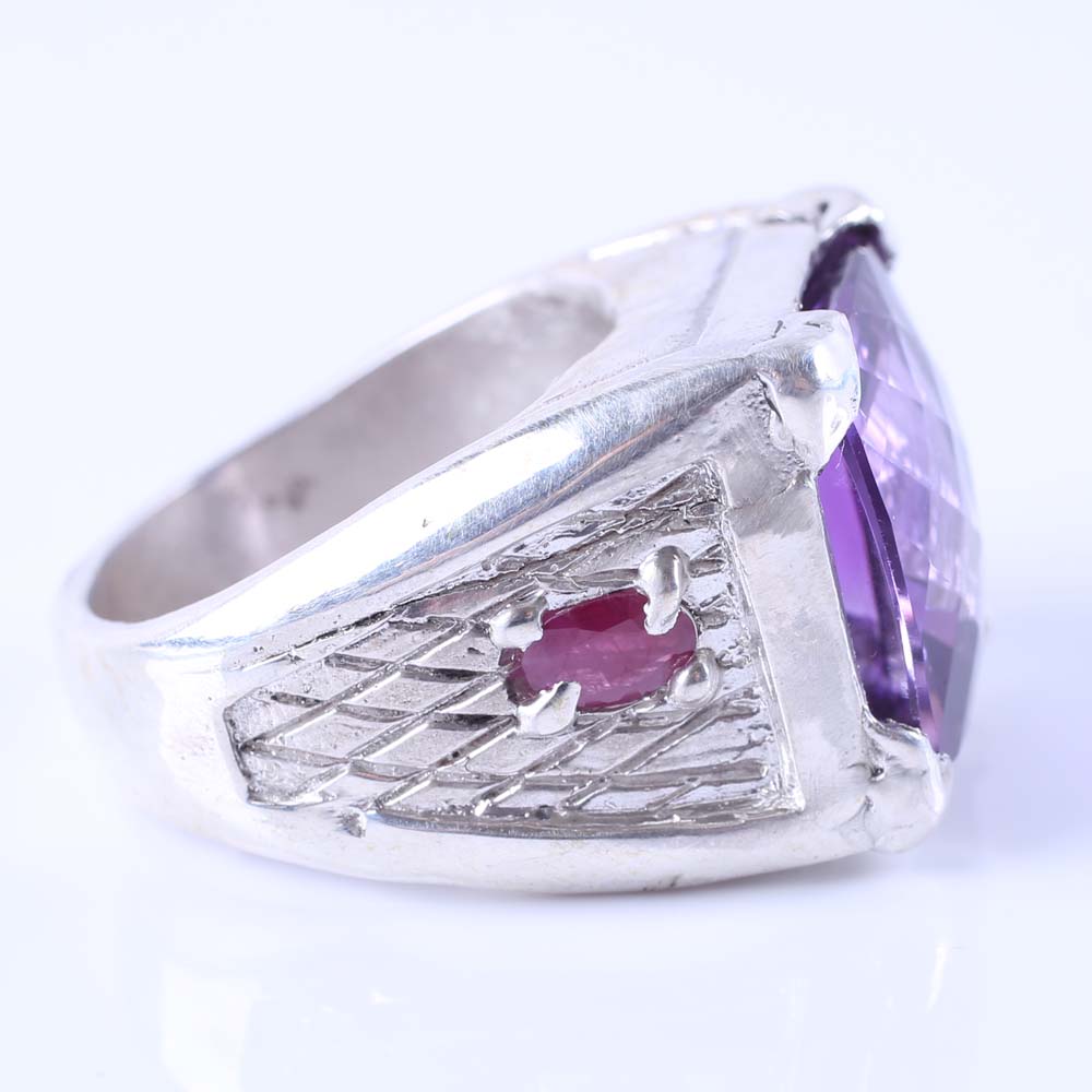Sterling Silver Amethyst and Ruby Ring
