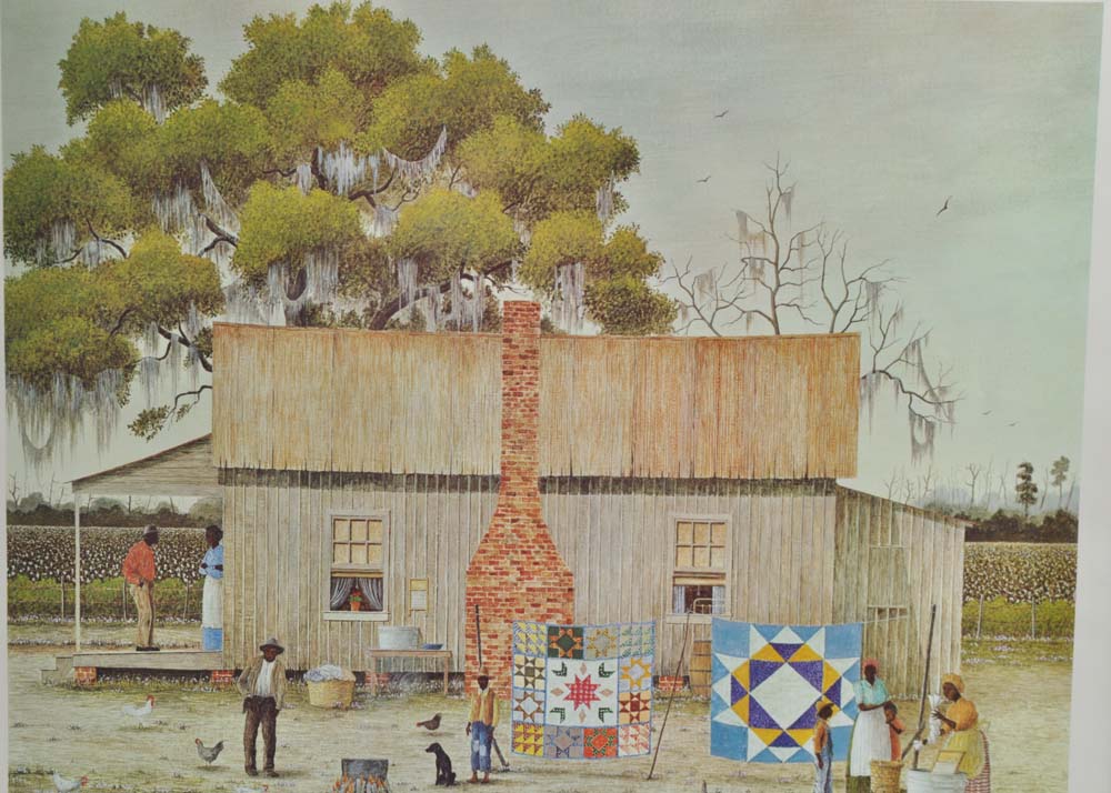 Jack Meyers Signed Offset Lithograph "Airing the Quilts"