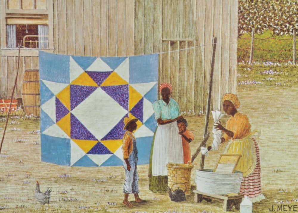Jack Meyers Signed Offset Lithograph "Airing the Quilts"