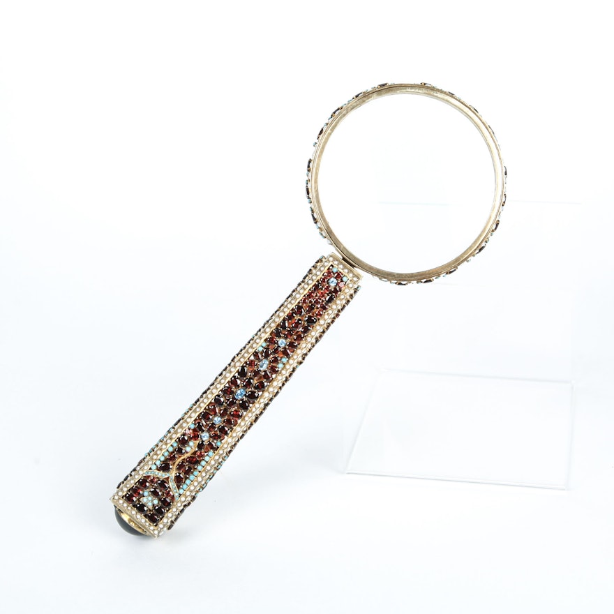 Vintage 840 Silver Gemstone Accented Magnifying Glass