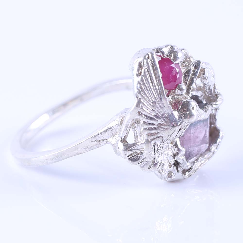 Sterling Silver Watermelon Tourmaline and Ruby Ring