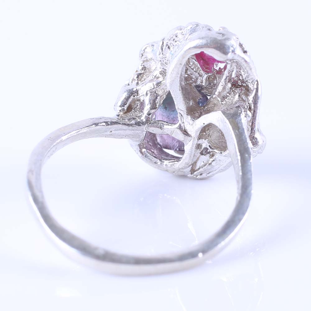 Sterling Silver Watermelon Tourmaline and Ruby Ring