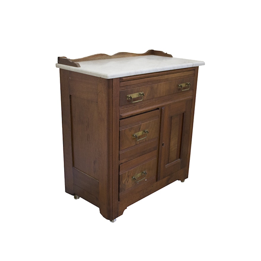 Antique Walnut Washstand With a Marble Top