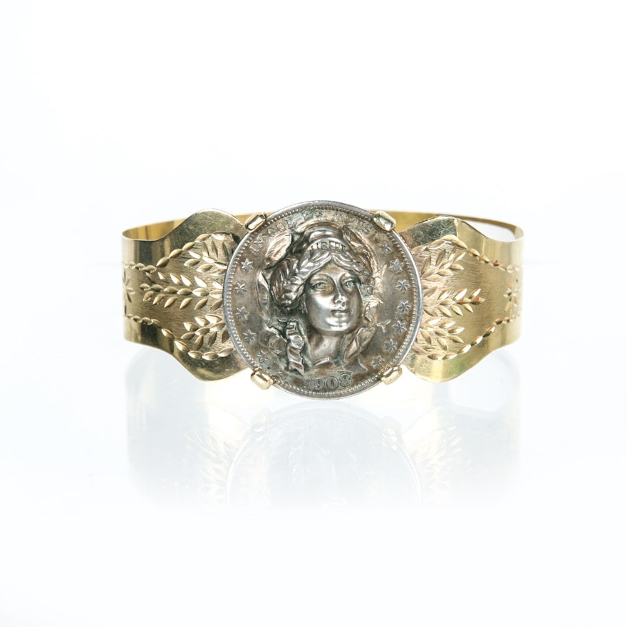 Gold Tone Liberty Coin Bracelet