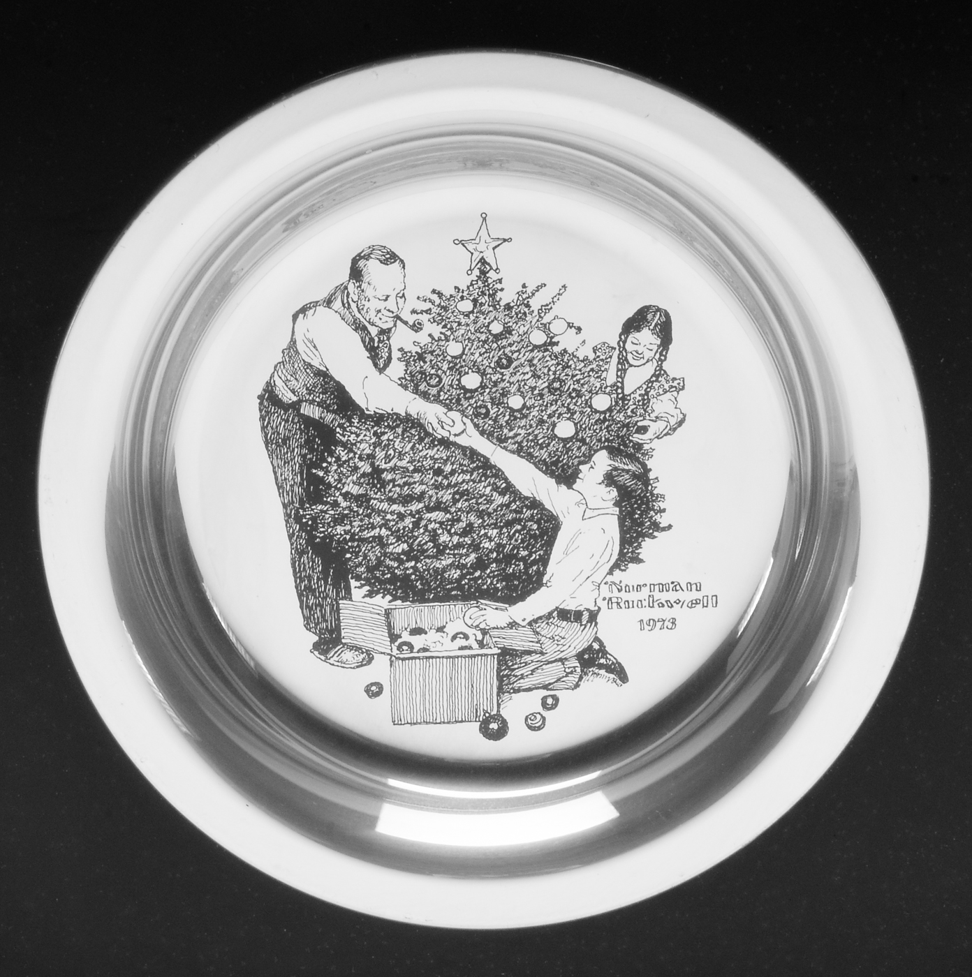 1973 Sterling Silver "Trimming The Tree" Plate by N. Rockwell