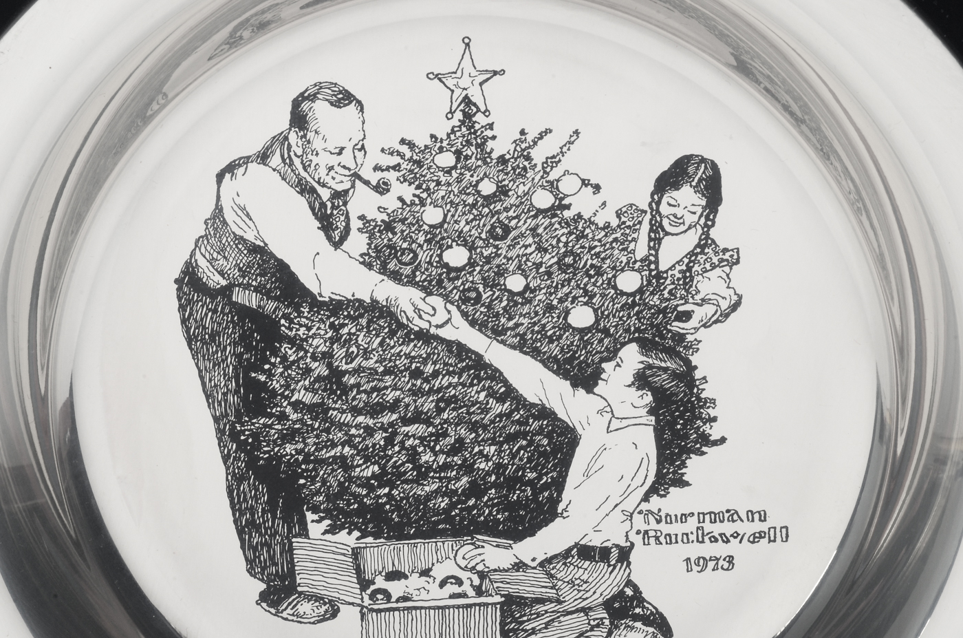 1973 Sterling Silver "Trimming The Tree" Plate by N. Rockwell
