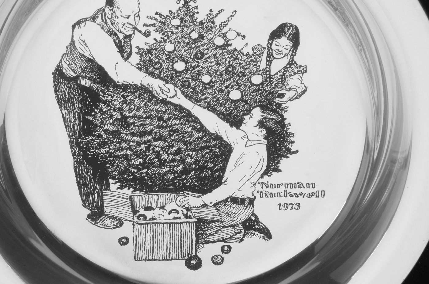 1973 Sterling Silver "Trimming The Tree" Plate by N. Rockwell