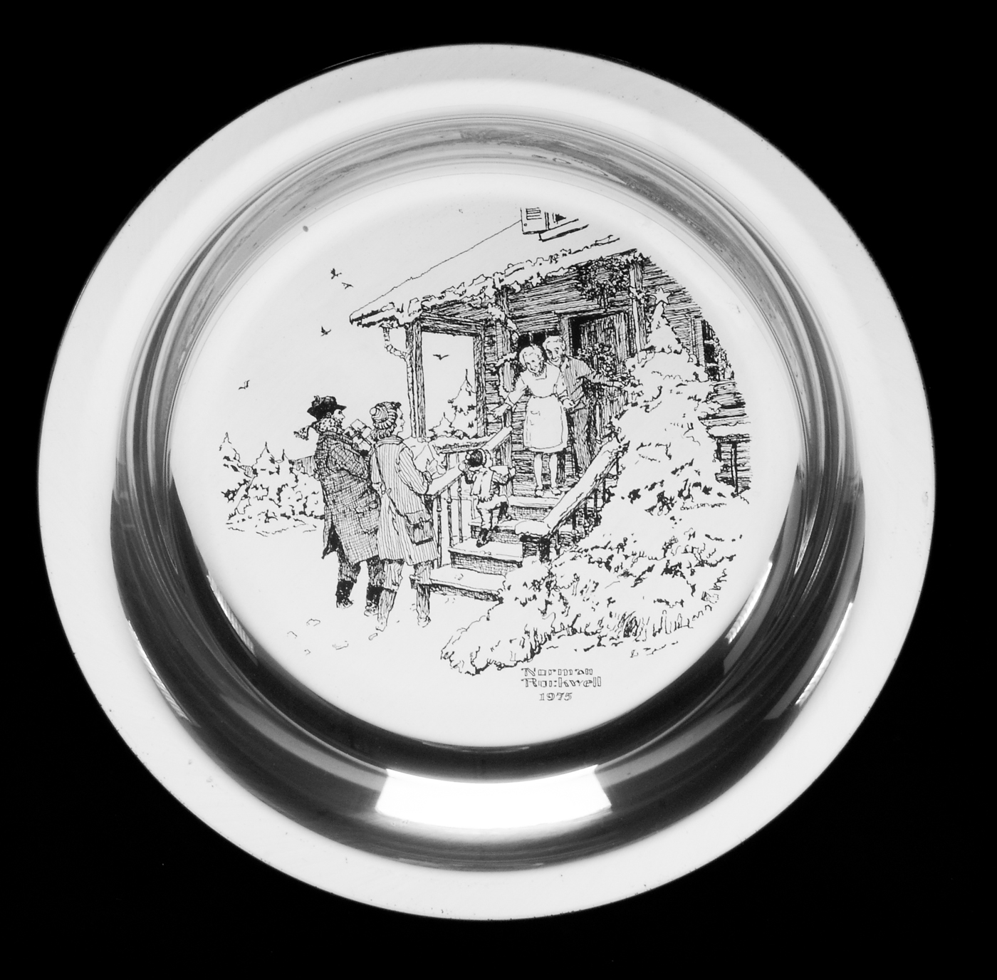 1975 Sterling Silver "Home for Christmas" Plate by N. Rockwell