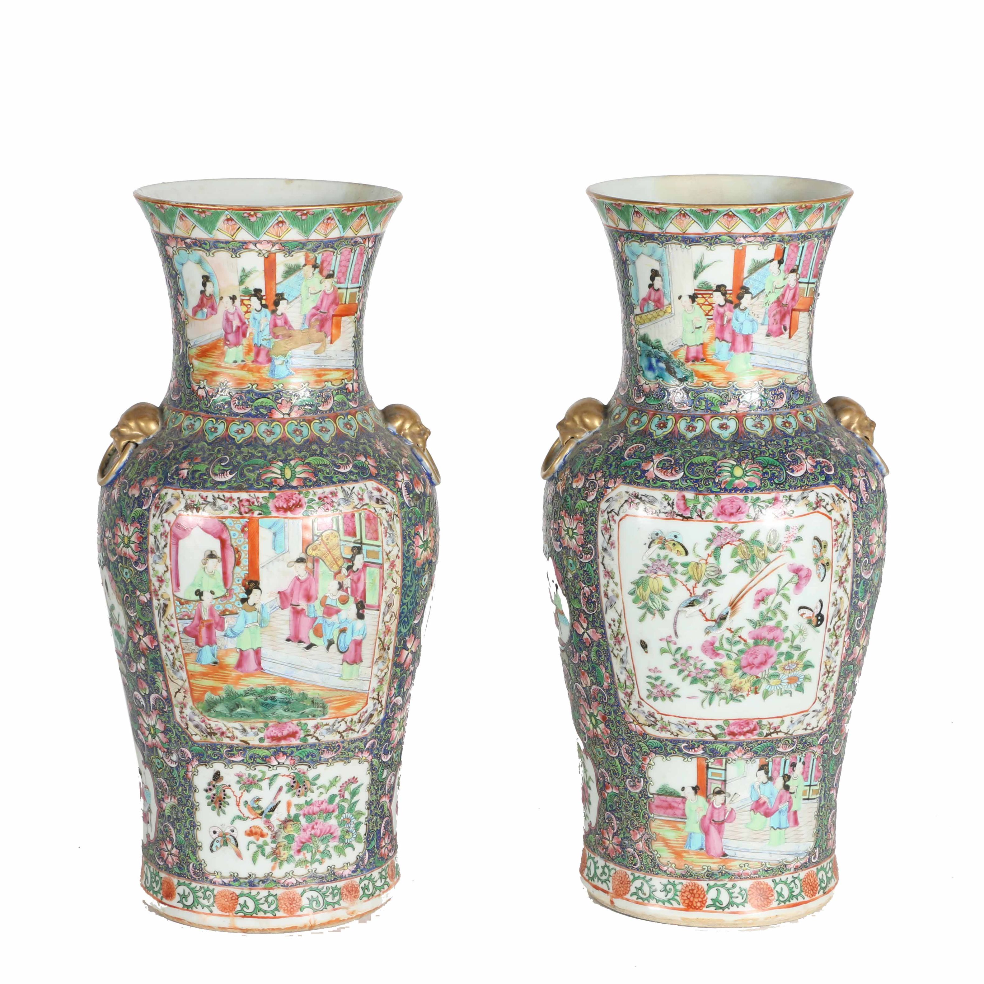 Chinese Rose Medallion Ceramic Vases