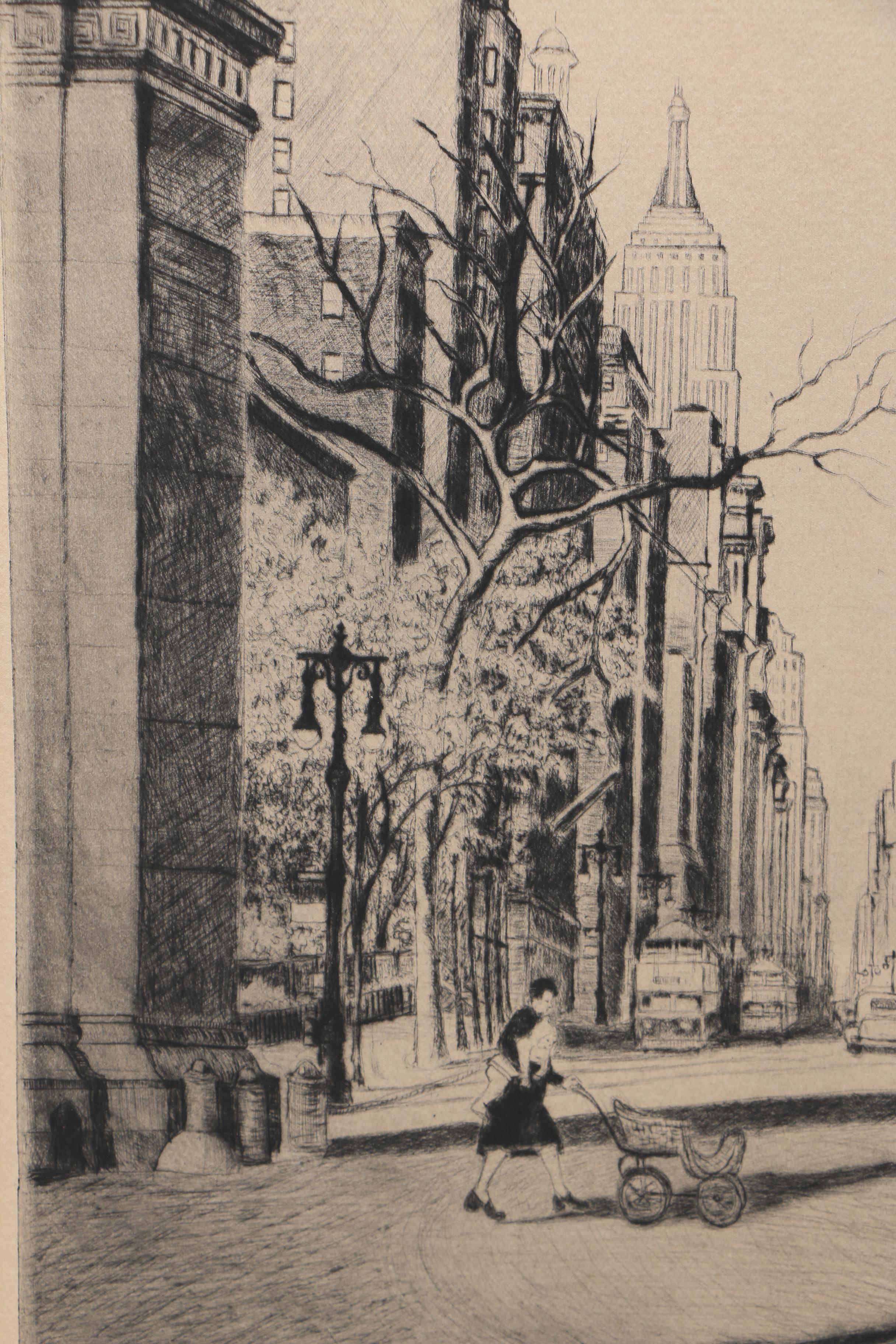 Carman Bonanno Drypoint Etching "Washington Square"