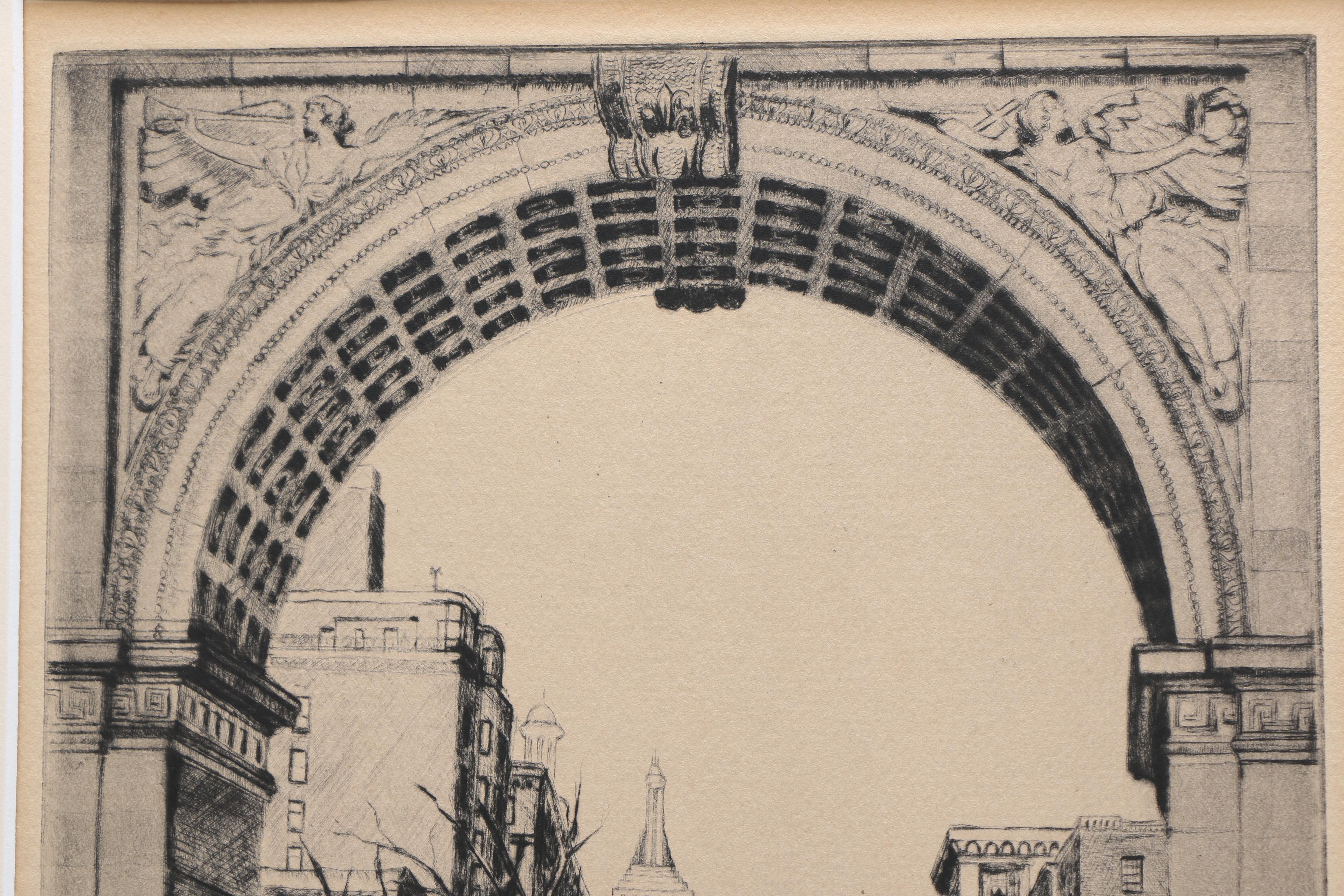 Carman Bonanno Drypoint Etching "Washington Square"