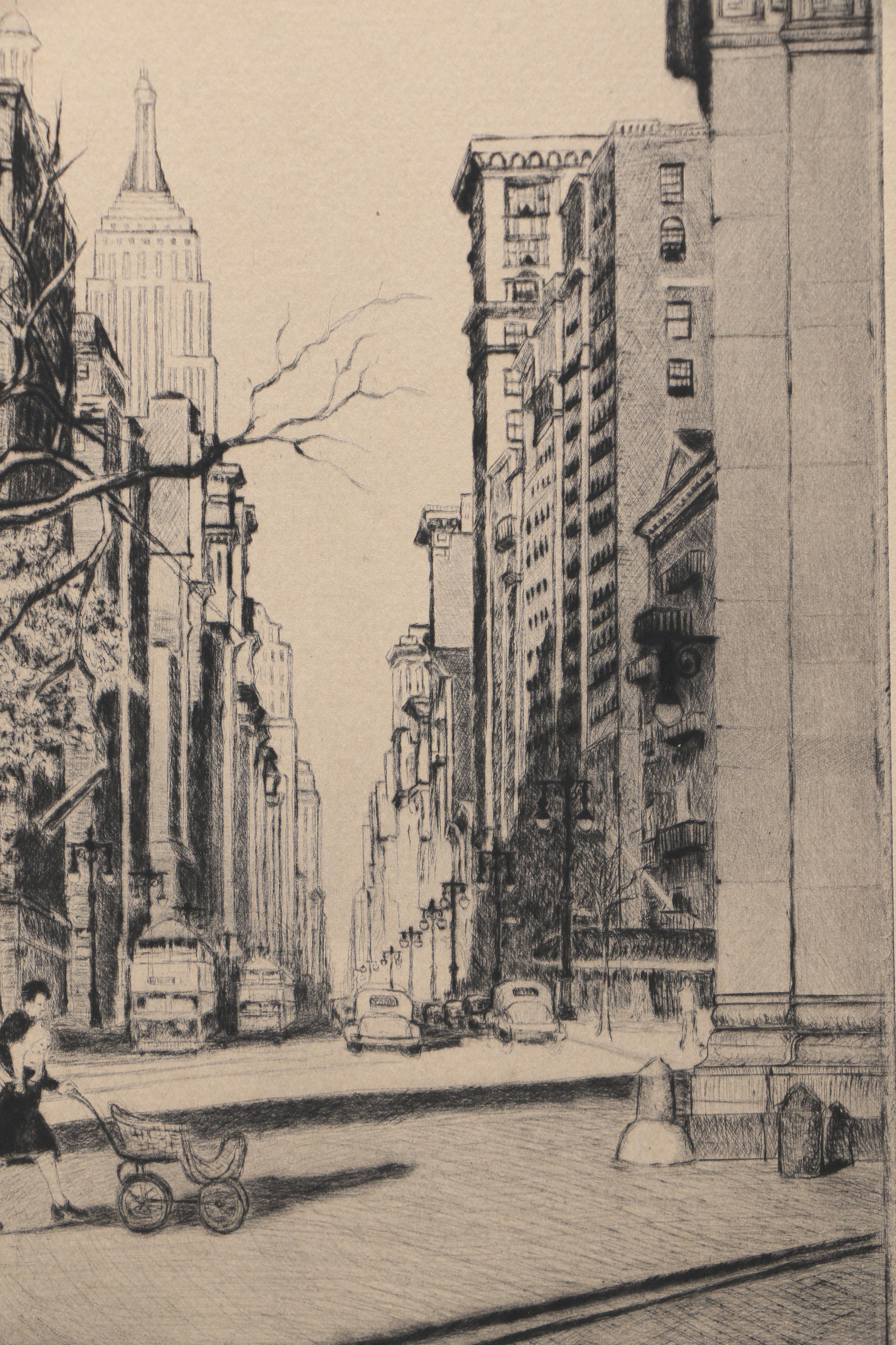 Carman Bonanno Drypoint Etching "Washington Square"