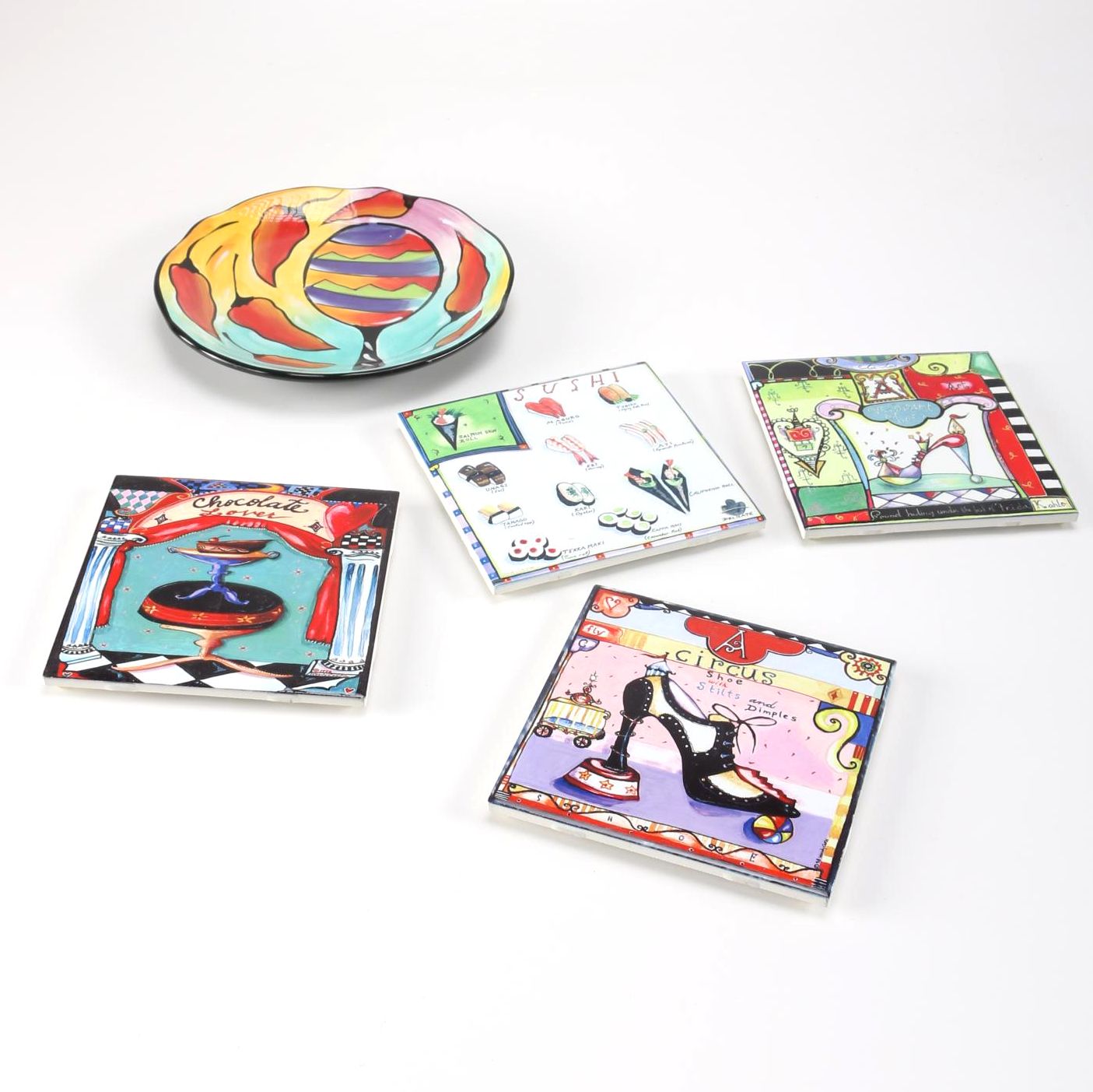 Decorative Clay Art "Maraca" Plate and Wendy Costa Trivets