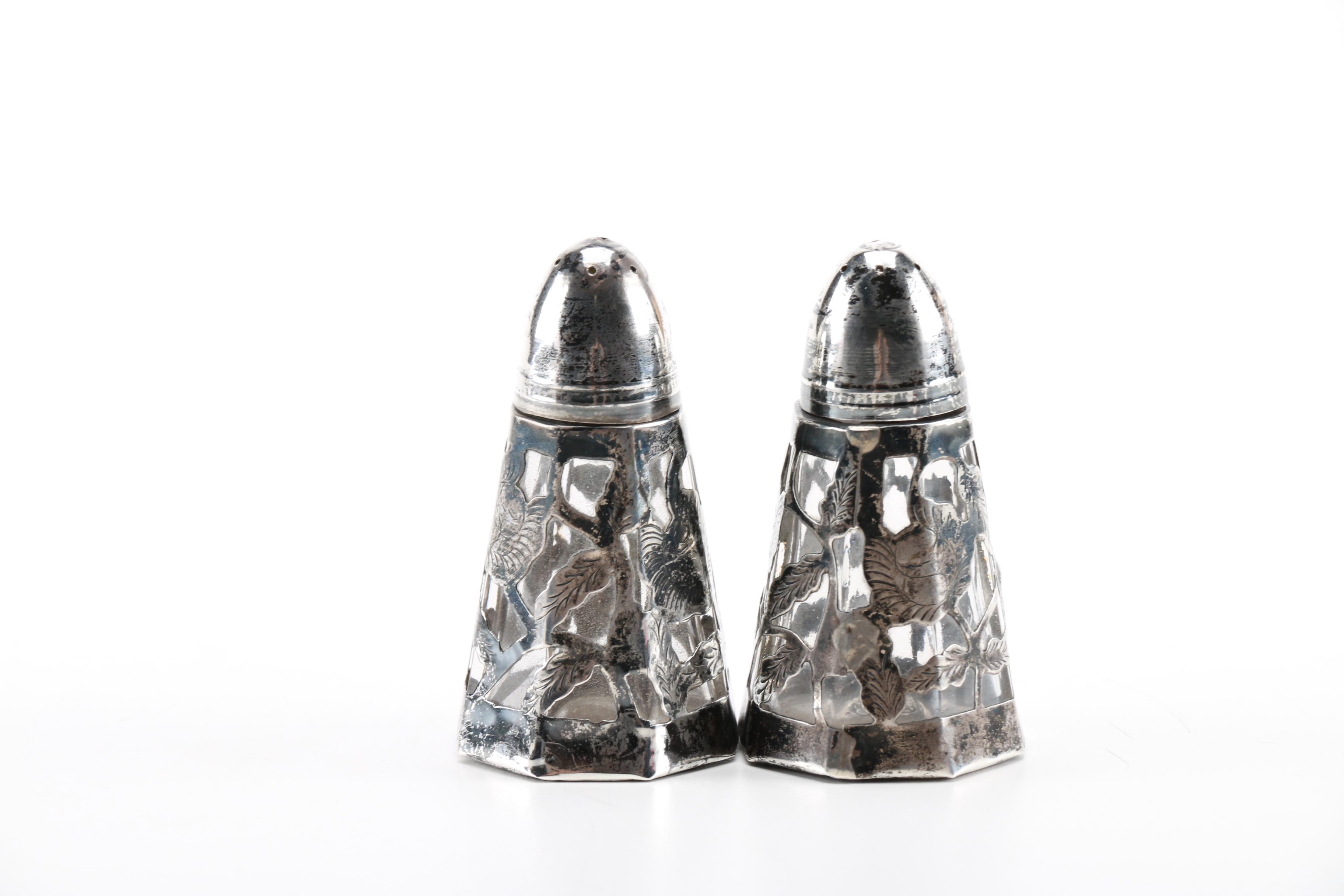 Jose Marmolejos Mexican Sterling and Glass Salt and Pepper Shakers