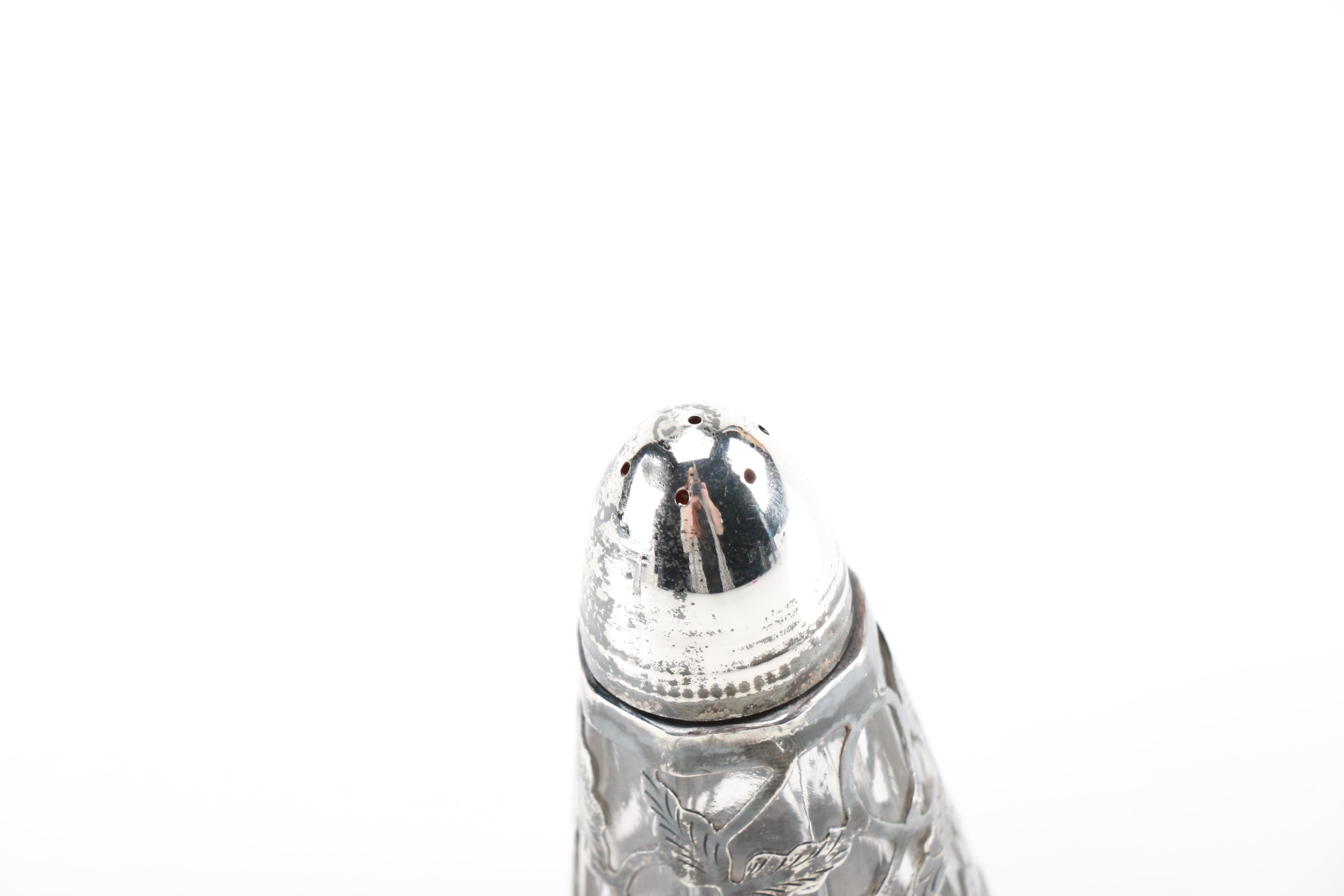 Jose Marmolejos Mexican Sterling and Glass Salt and Pepper Shakers