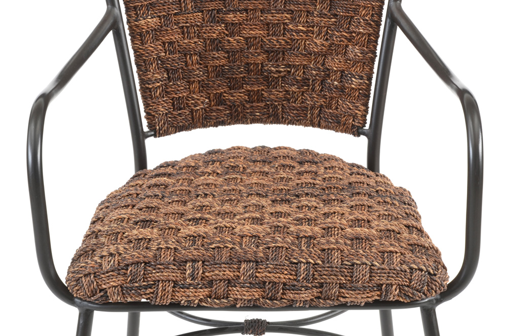 Three Woven Seagrass and Iron Counter Stools