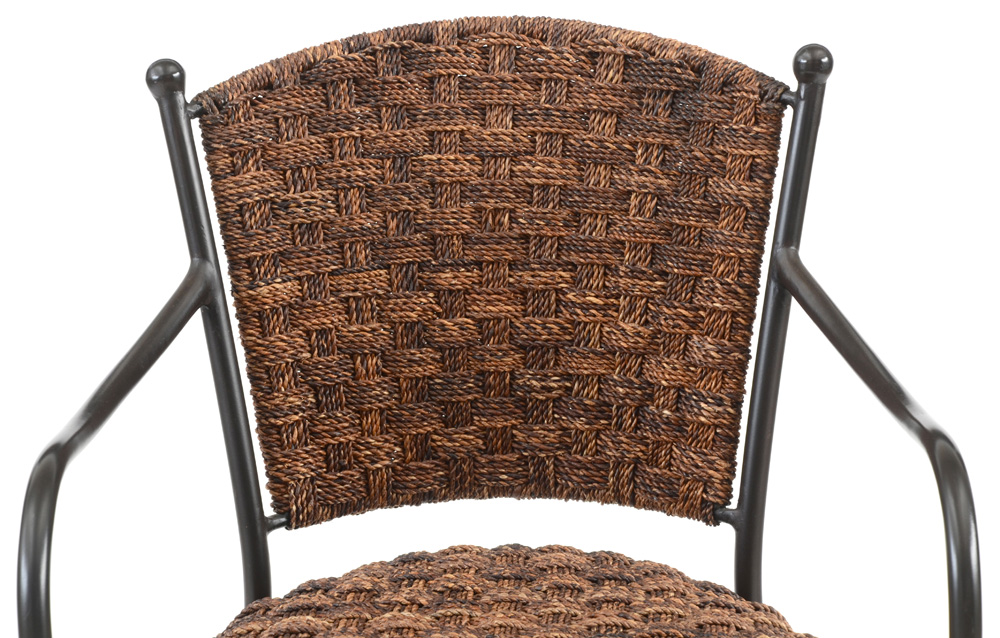 Three Woven Seagrass and Iron Counter Stools