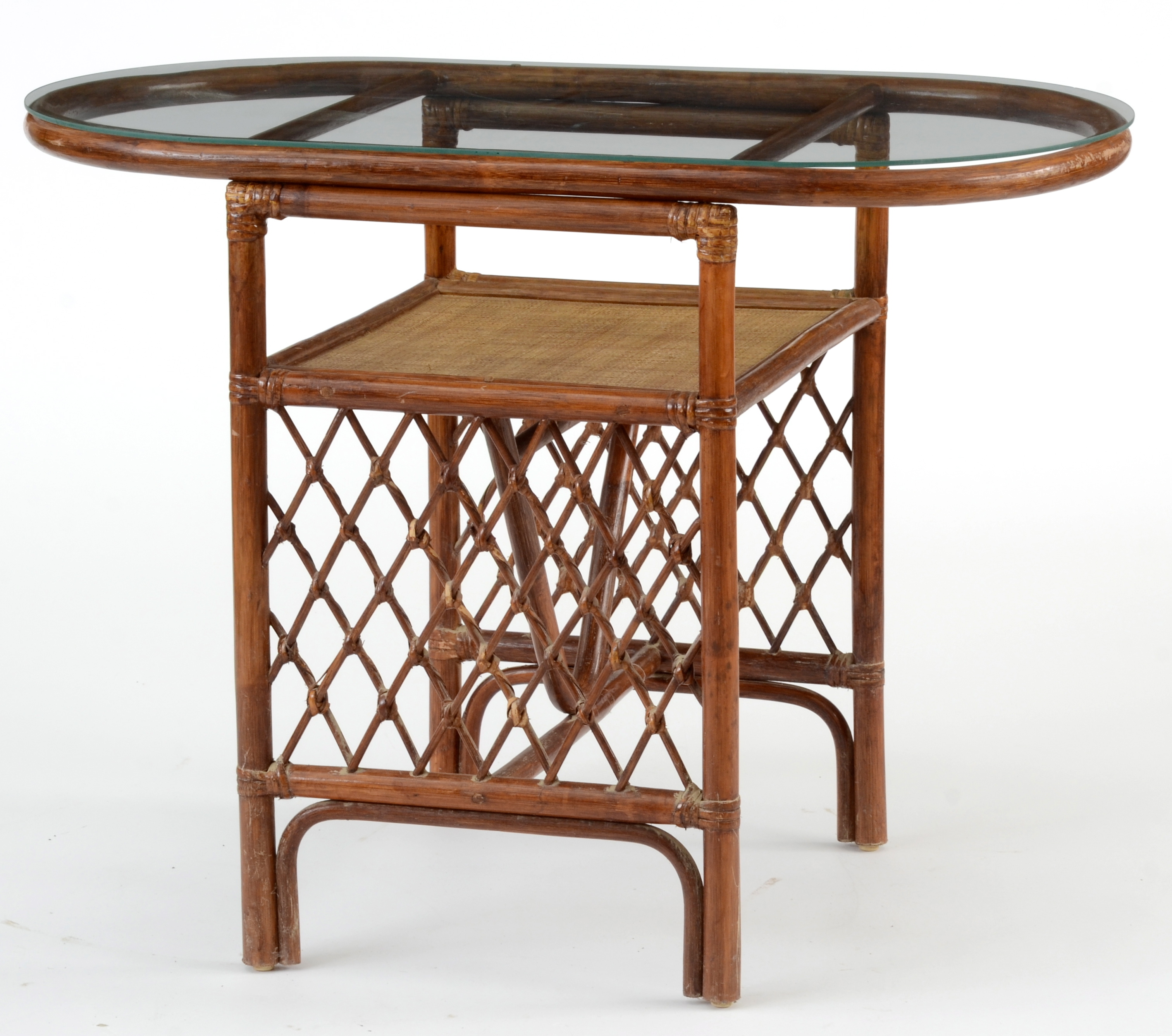 Glass-Top Rattan Table with Chairs