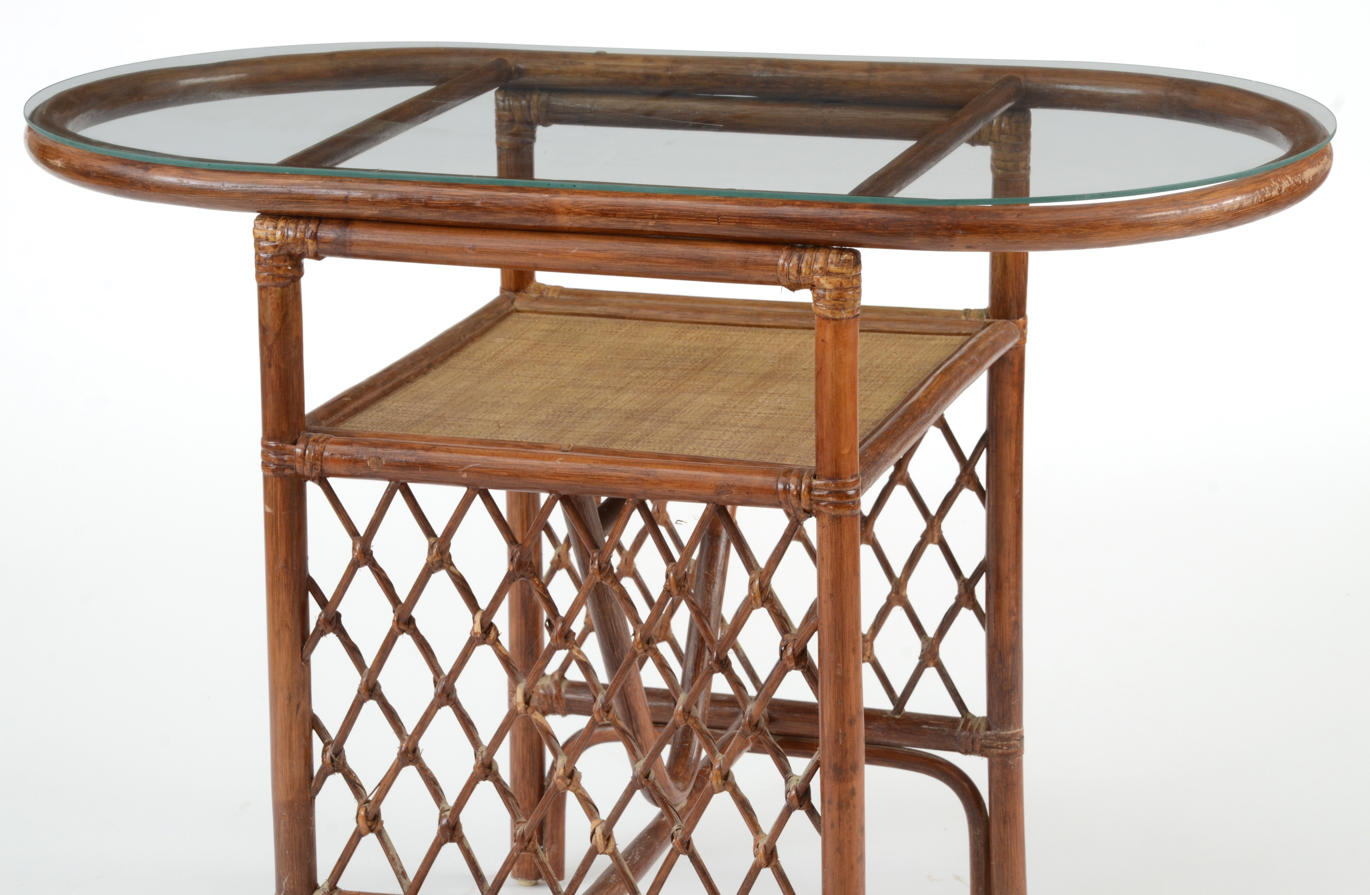 Glass-Top Rattan Table with Chairs
