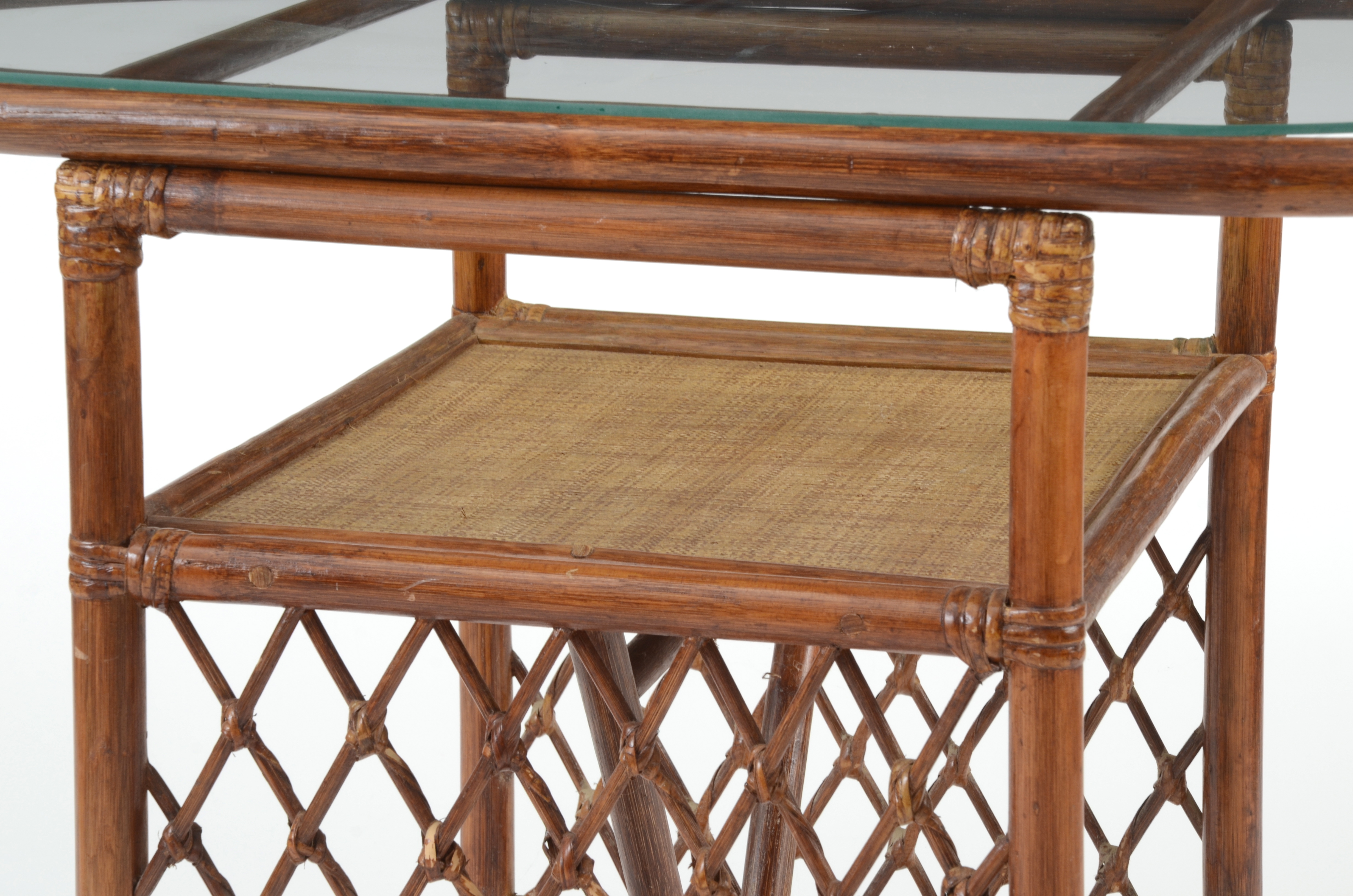 Glass-Top Rattan Table with Chairs