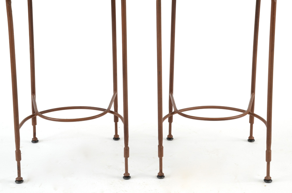 Pair of Wrought Iron and Leather Bar Stools