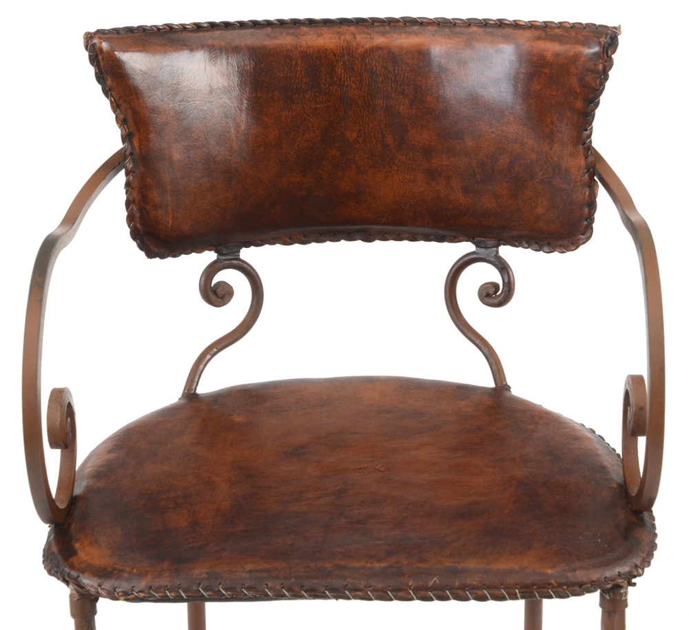 Pair of Wrought Iron and Leather Bar Stools