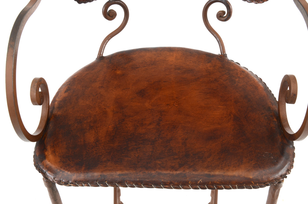 Pair of Wrought Iron and Leather Bar Stools