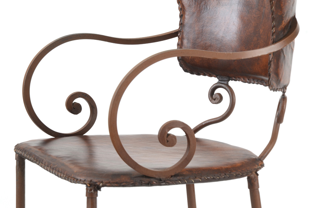 Pair of Wrought Iron and Leather Bar Stools