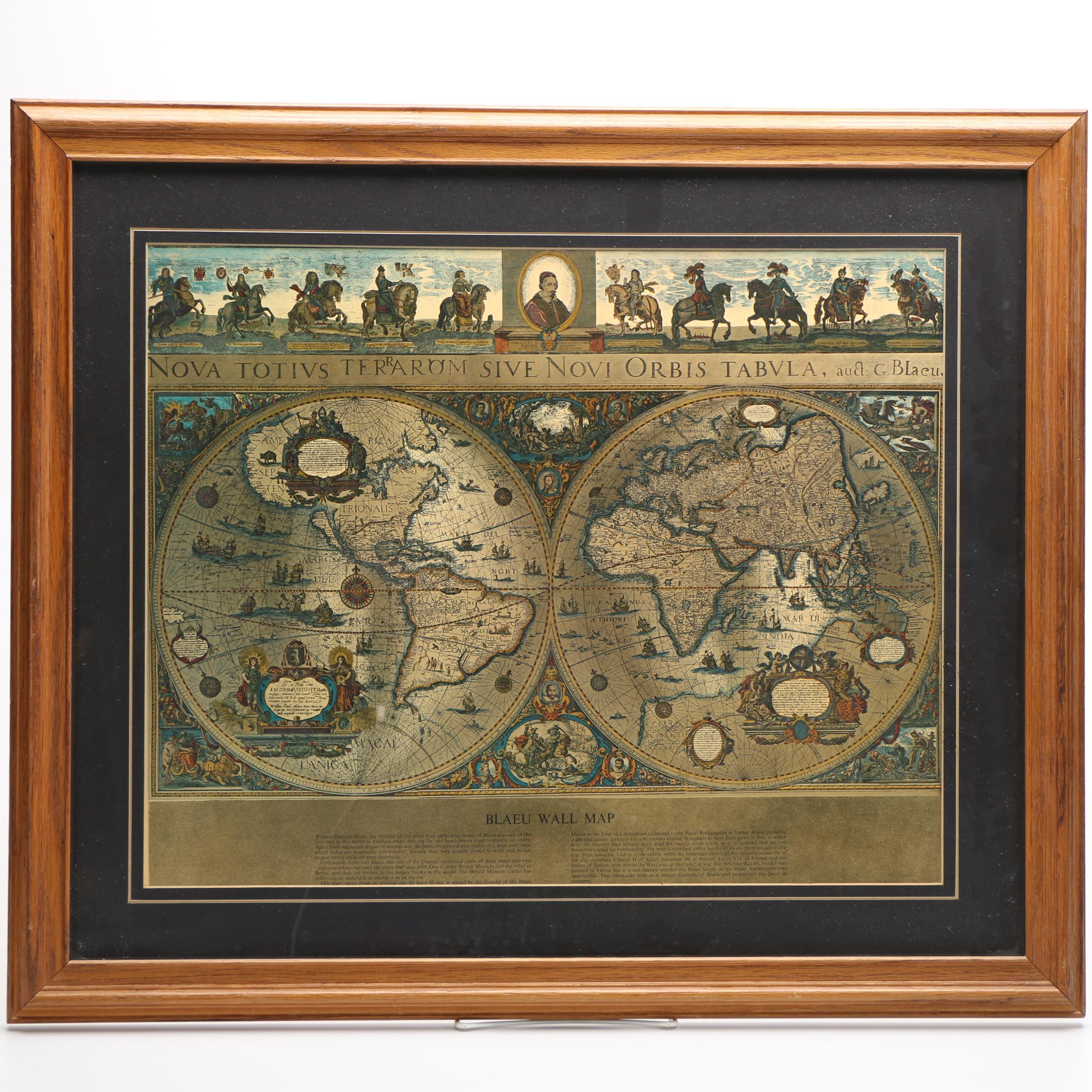 Wychwood Blaeu Offset Lithograph on Fabric of World Map