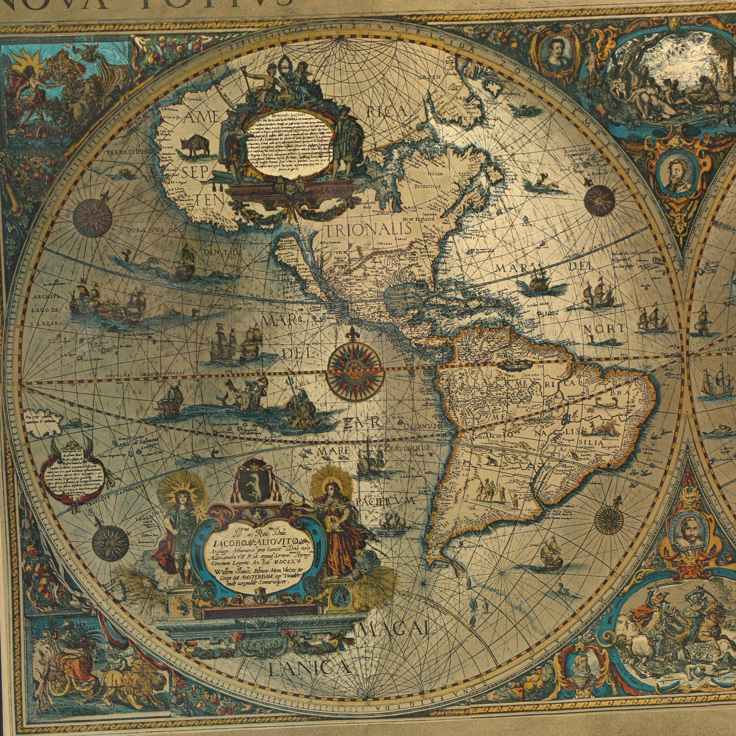 Wychwood Blaeu Offset Lithograph on Fabric of World Map
