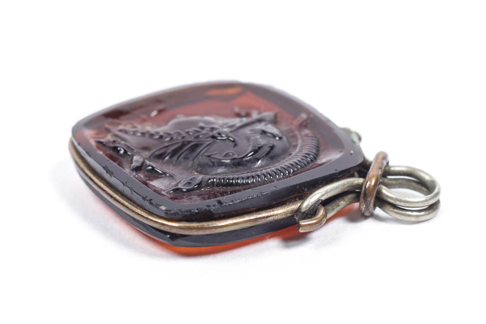 Pendant With Intaglio Carved Profile of Athena in Carnelian