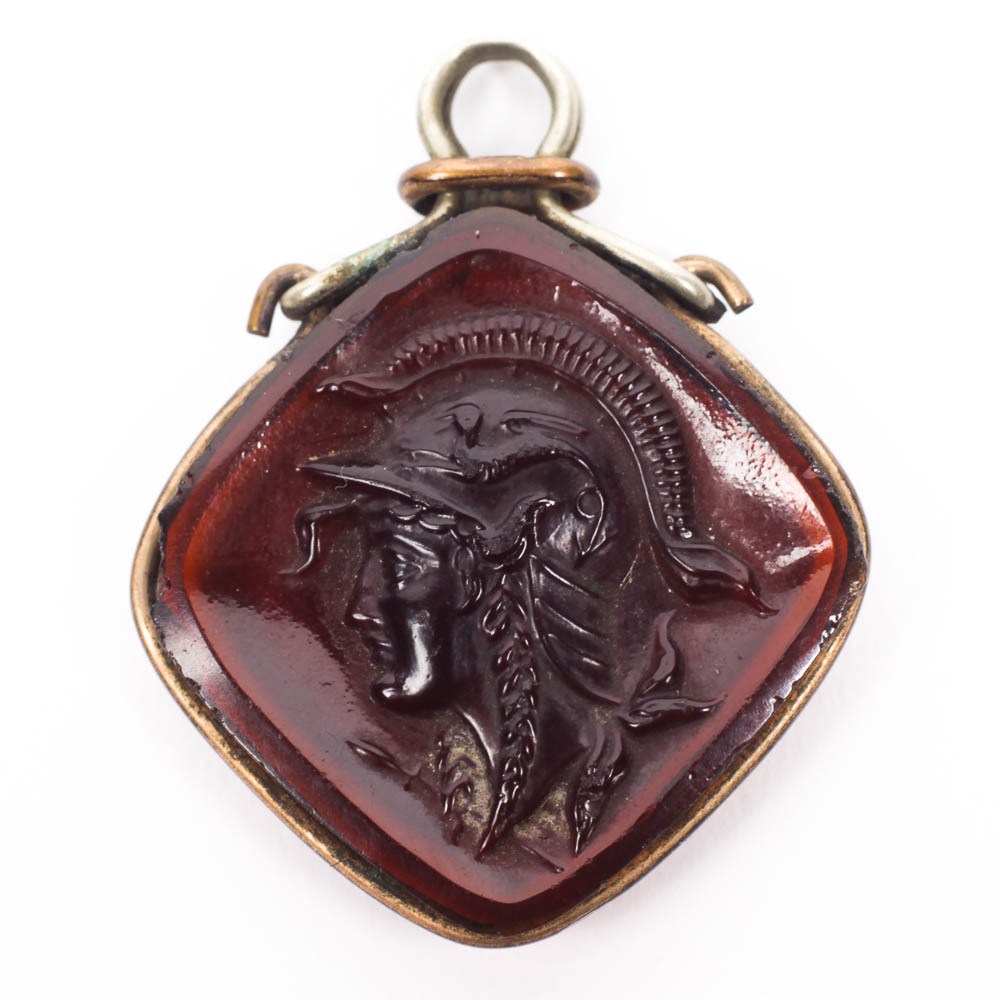 Pendant With Intaglio Carved Profile of Athena in Carnelian