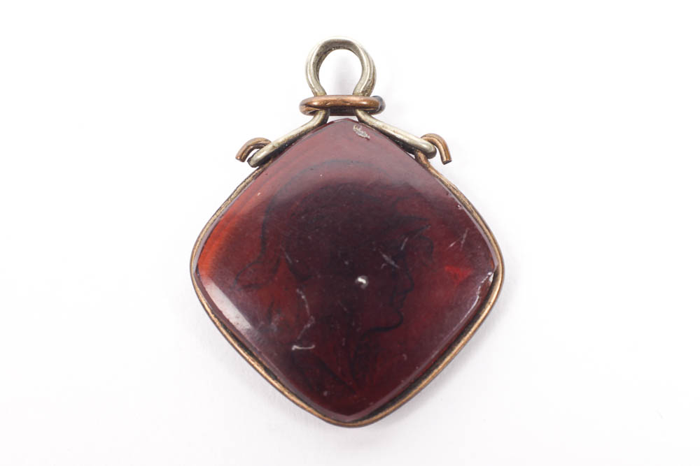 Pendant With Intaglio Carved Profile of Athena in Carnelian