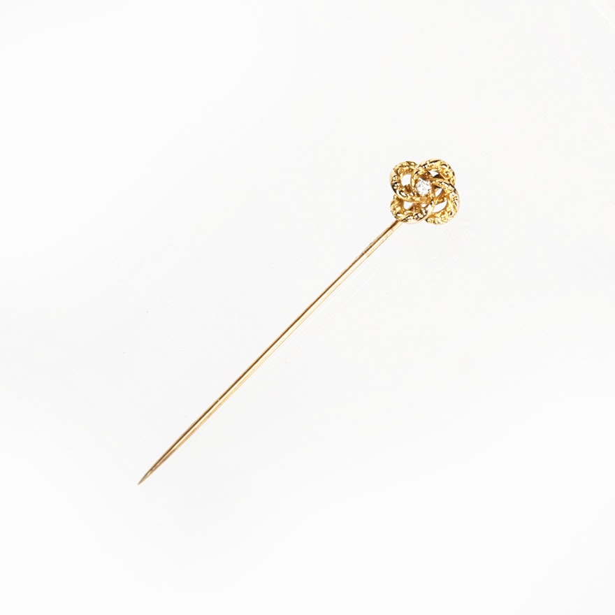 18K Yellow Gold Diamond Stick Pin