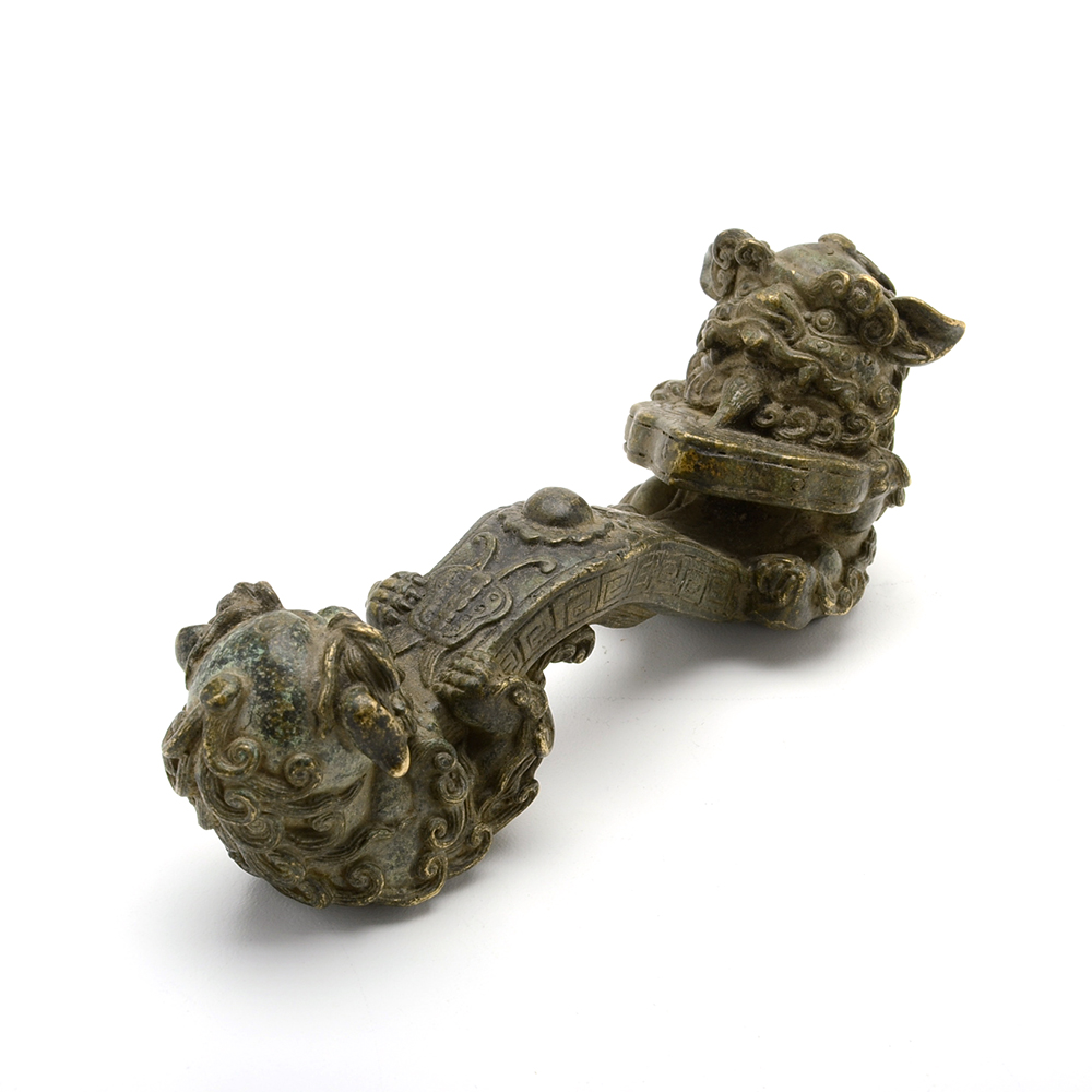 Chinese Bronze Lion Ruyi Scepter