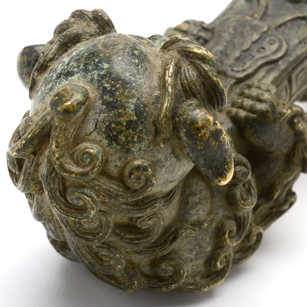 Chinese Bronze Lion Ruyi Scepter