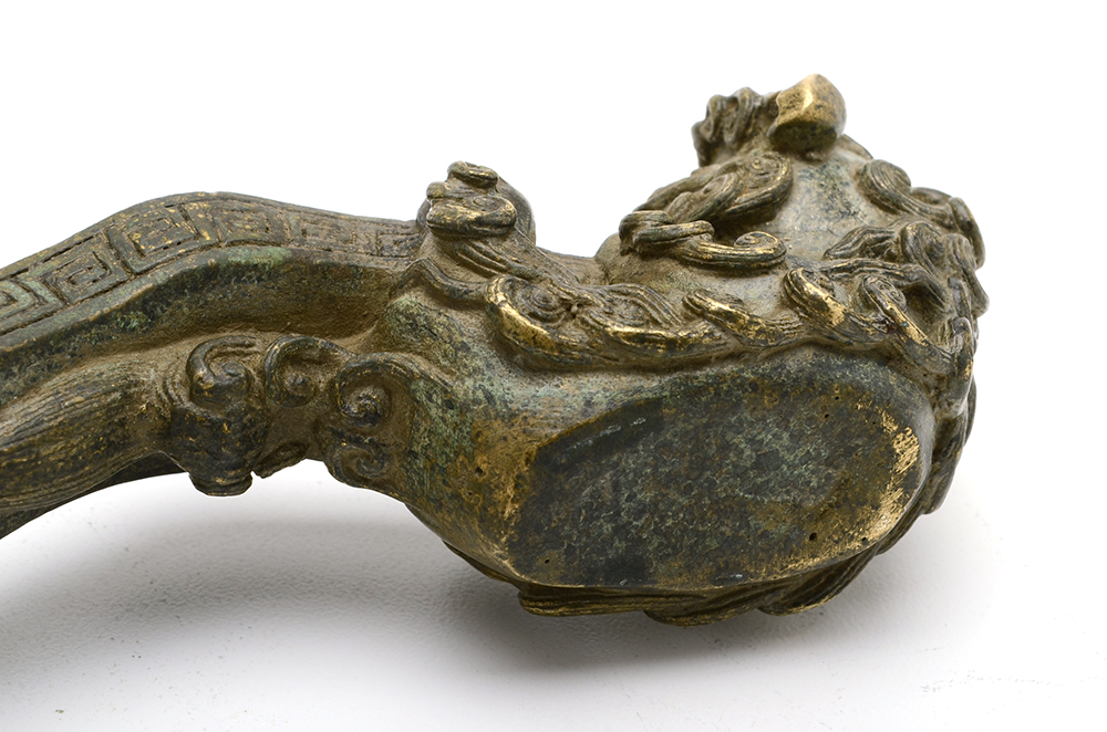 Chinese Bronze Lion Ruyi Scepter