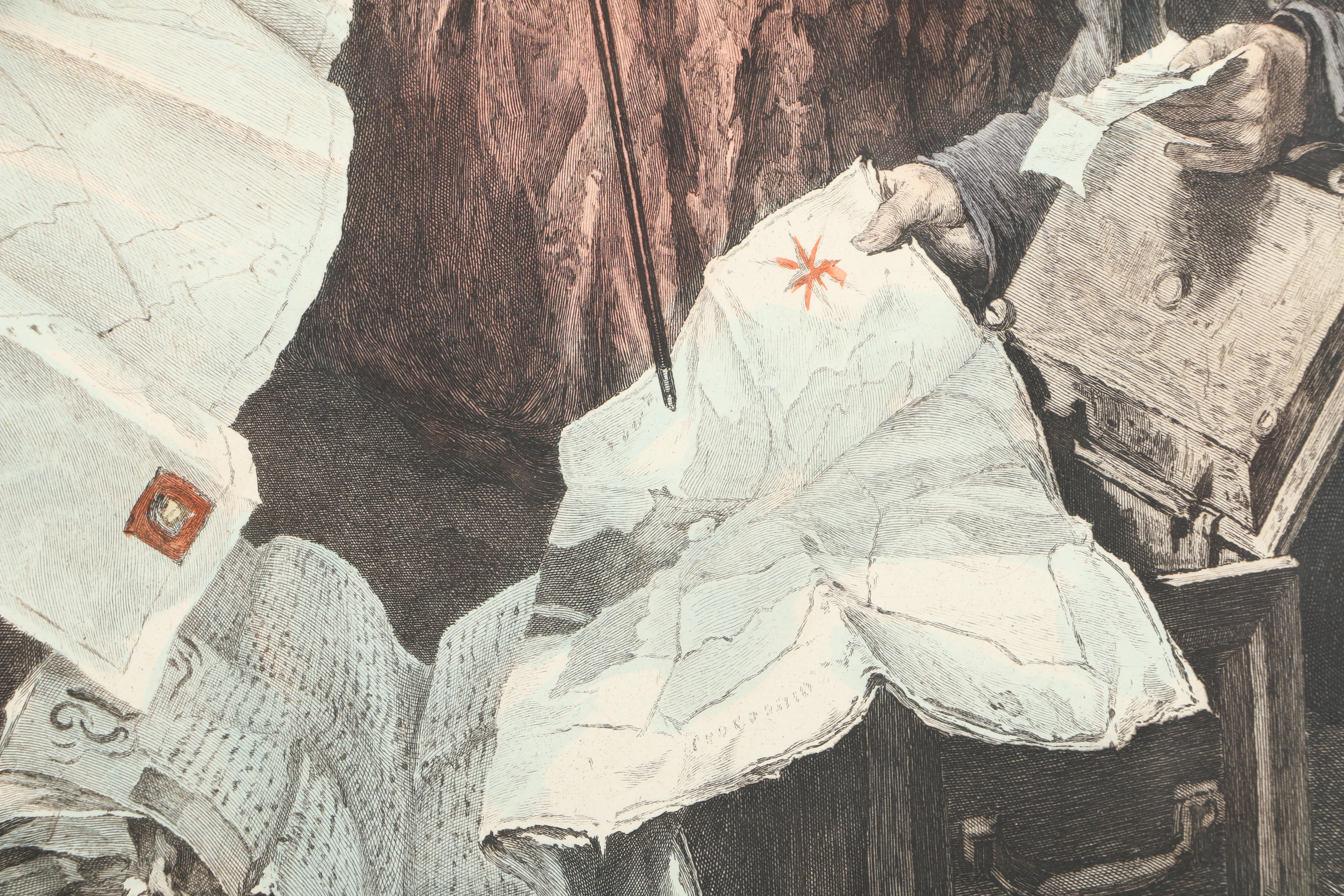 James Dobie Hand-Colored Etching After Walter Dendy Sadler's "The Right Of Way"