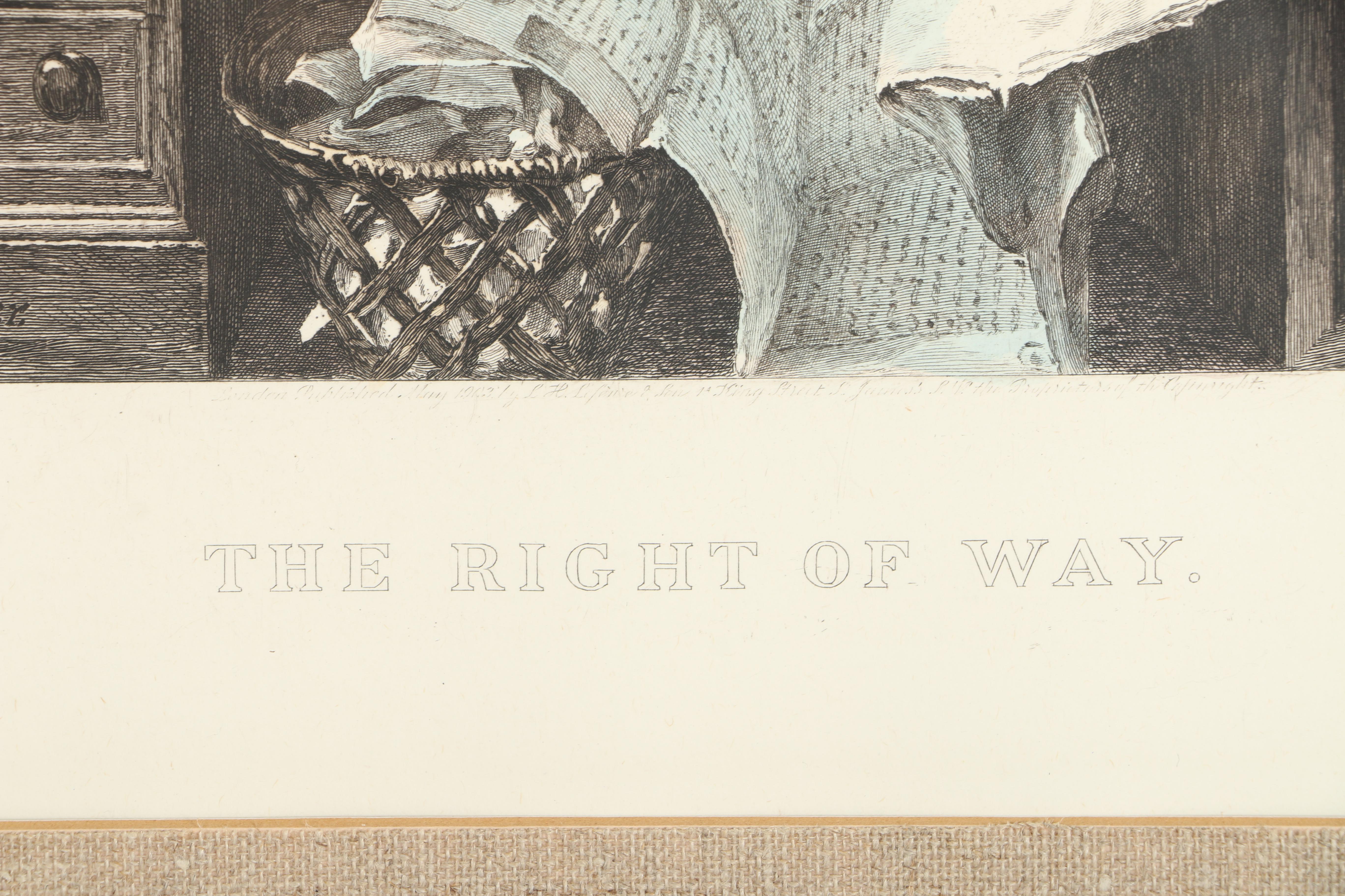 James Dobie Hand-Colored Etching After Walter Dendy Sadler's "The Right Of Way"