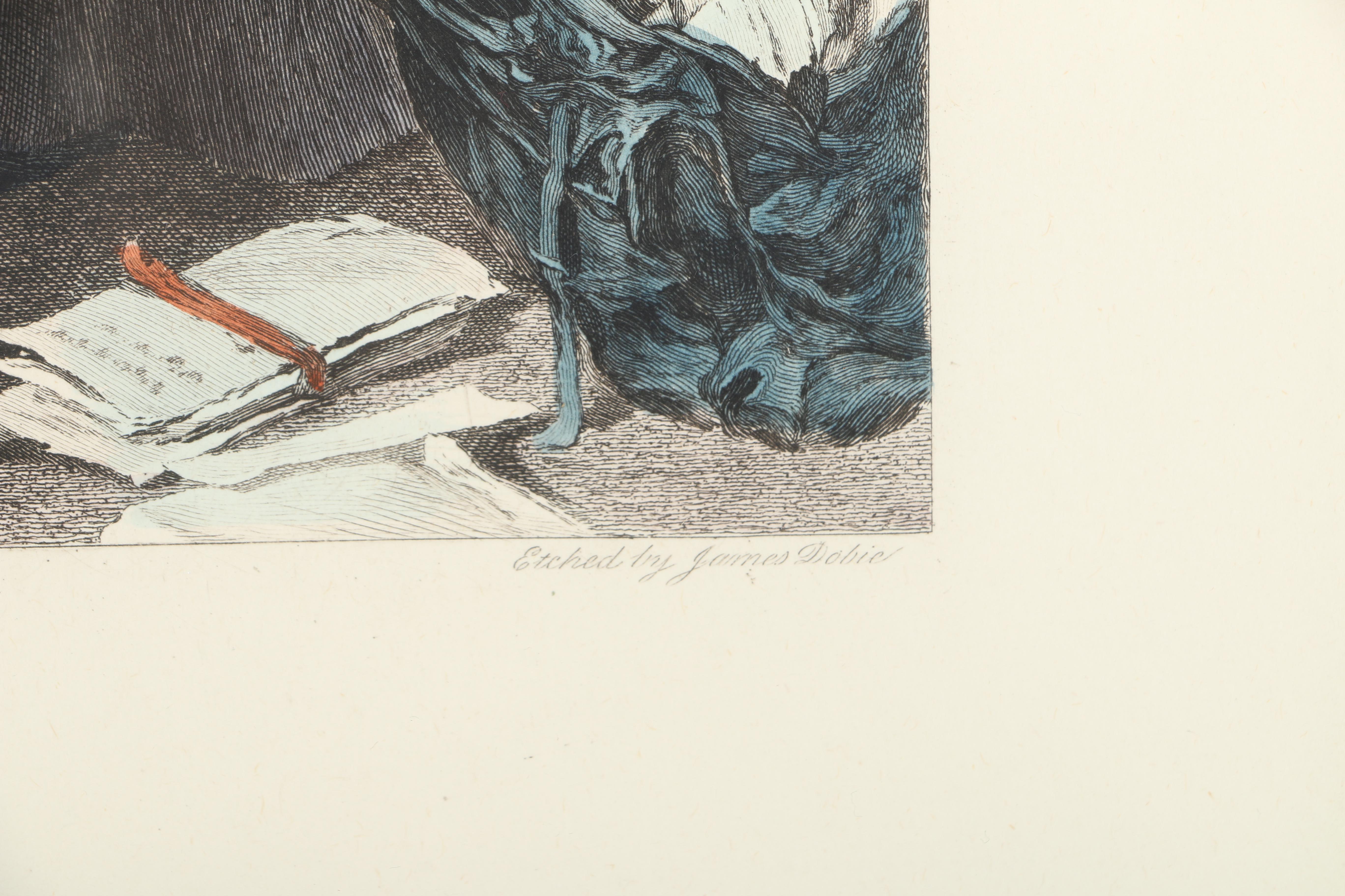 James Dobie Hand-Colored Etching After Walter Dendy Sadler's "The Right Of Way"