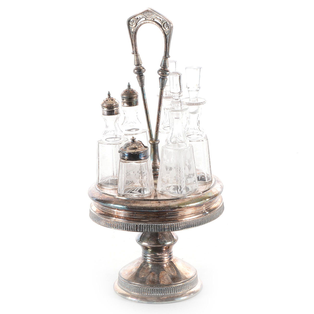 Victorian Silver Plated Cruet Stand with Bottles